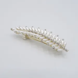 leaf hair barrette, pearl hair clip for women