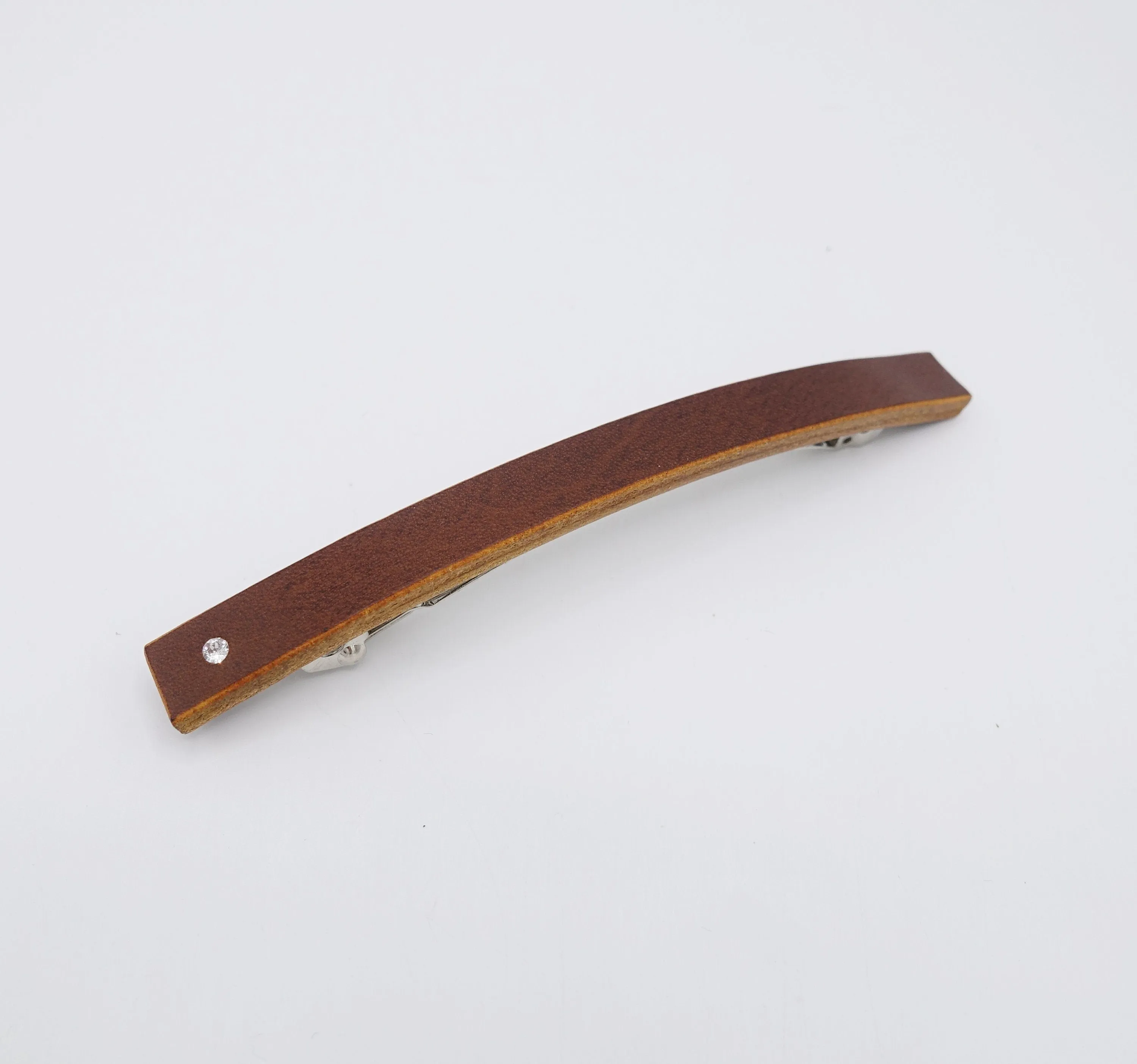 leather hair barrette, narrow leather barrette, rhinestone hair barrette for women