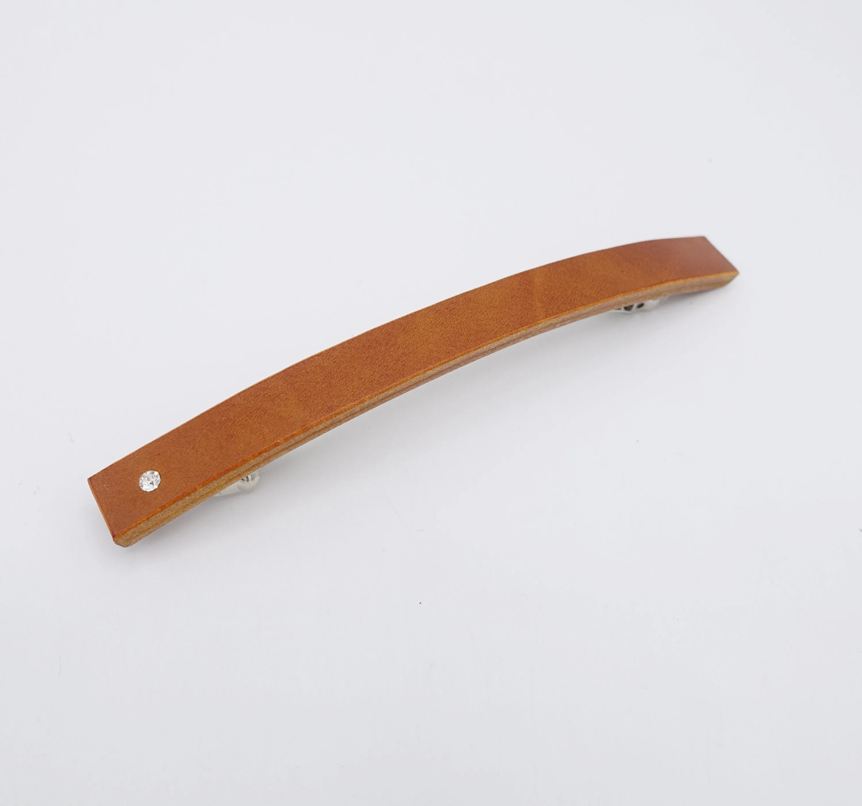 leather hair barrette, narrow leather barrette, rhinestone hair barrette for women