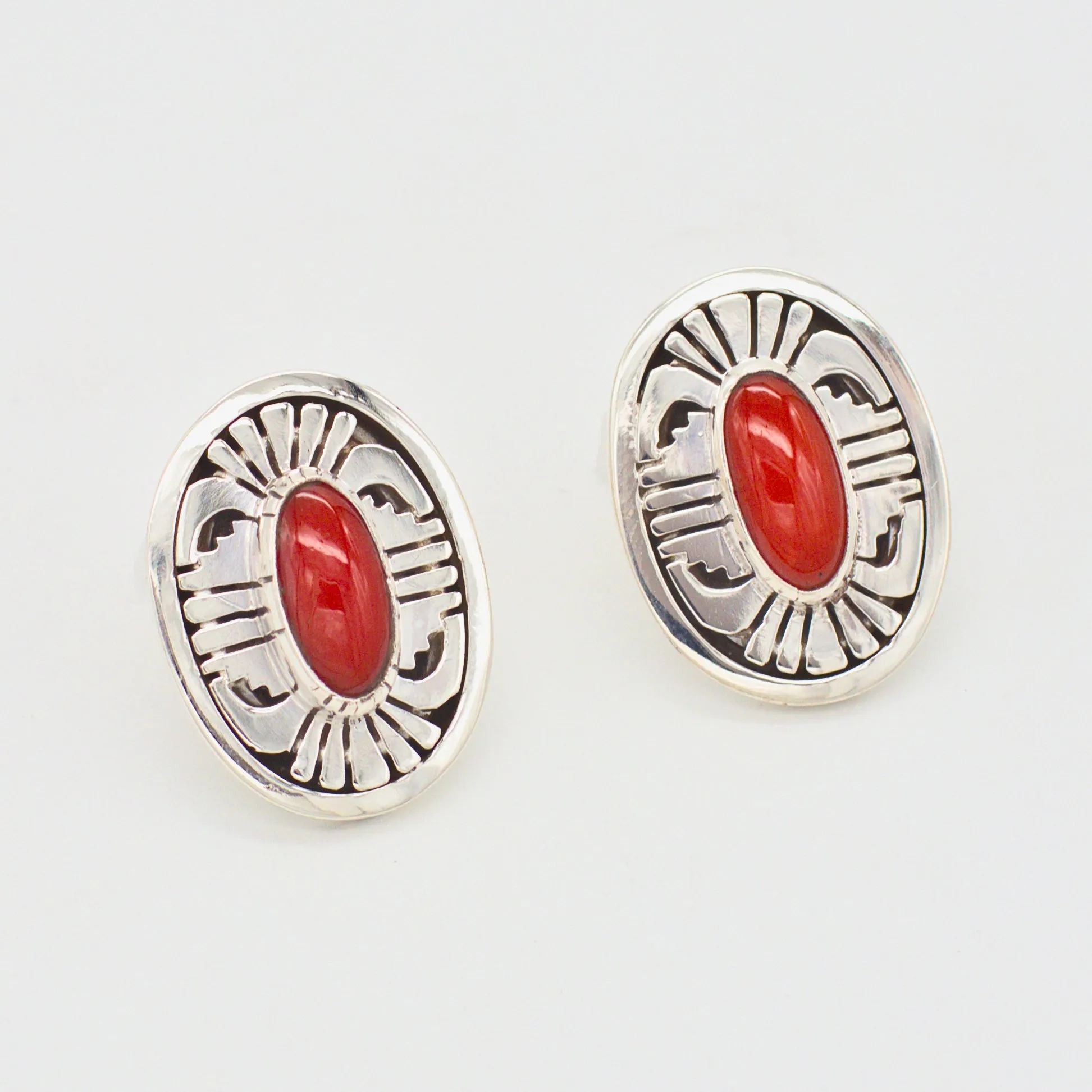 Leonard Nez Four-Piece Navajo Handmade Sterling Silver Coral Jewelry Set