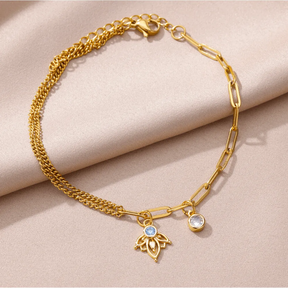 Lotus Flower Zircon Anklet