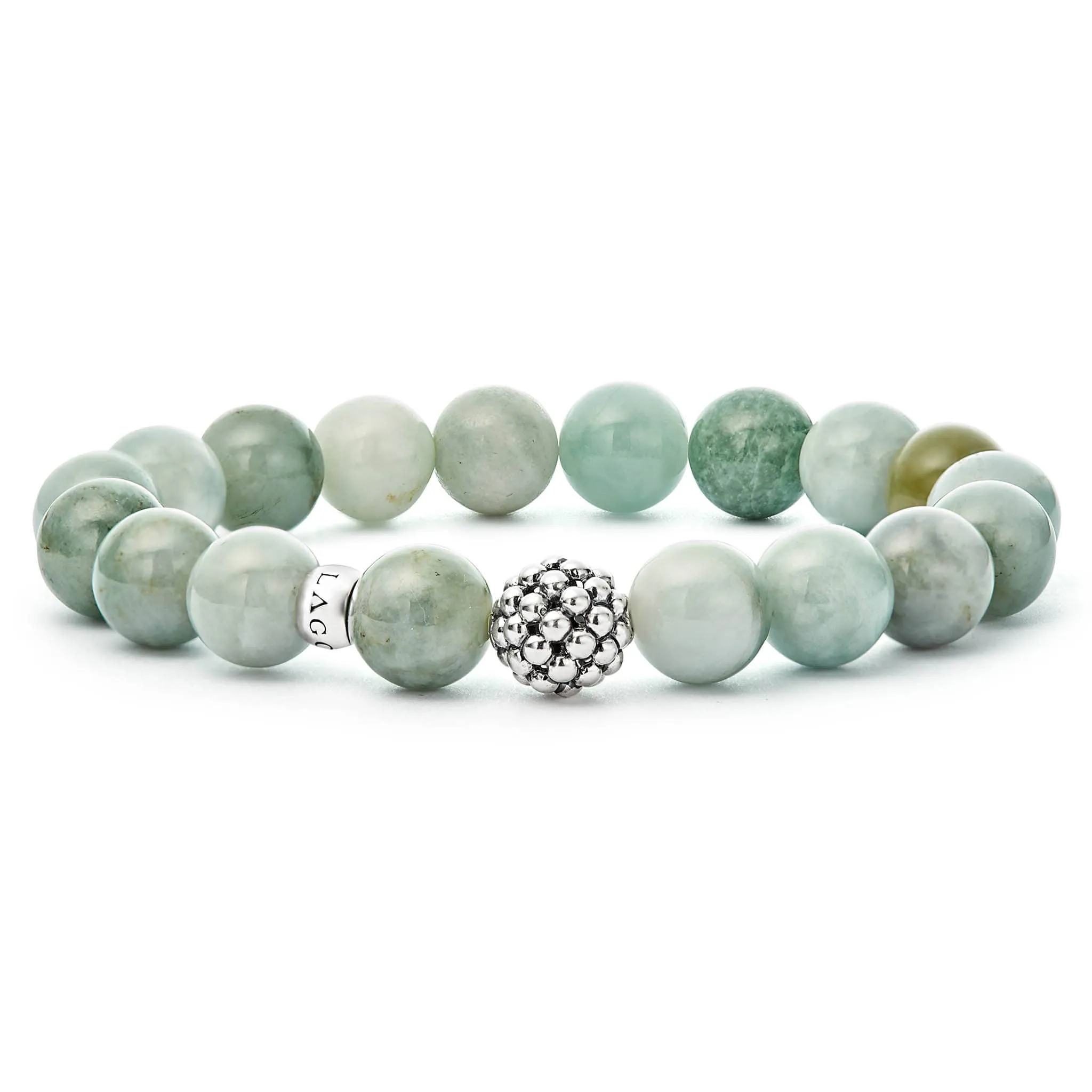 Maya Jade Silver Station Bead Bracelet