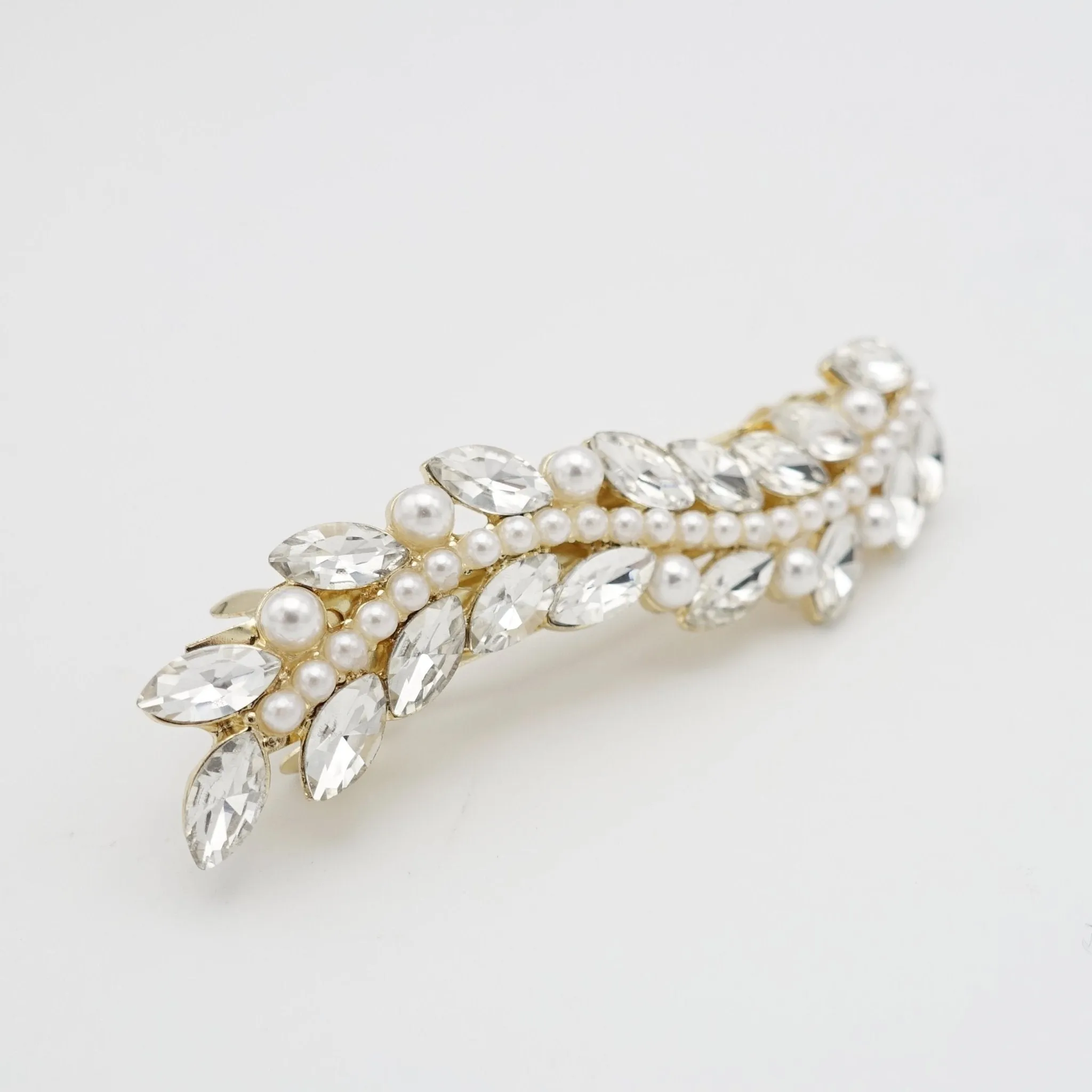 mini pearl rhinestone hair barrette wave flower branch woman hair accessory