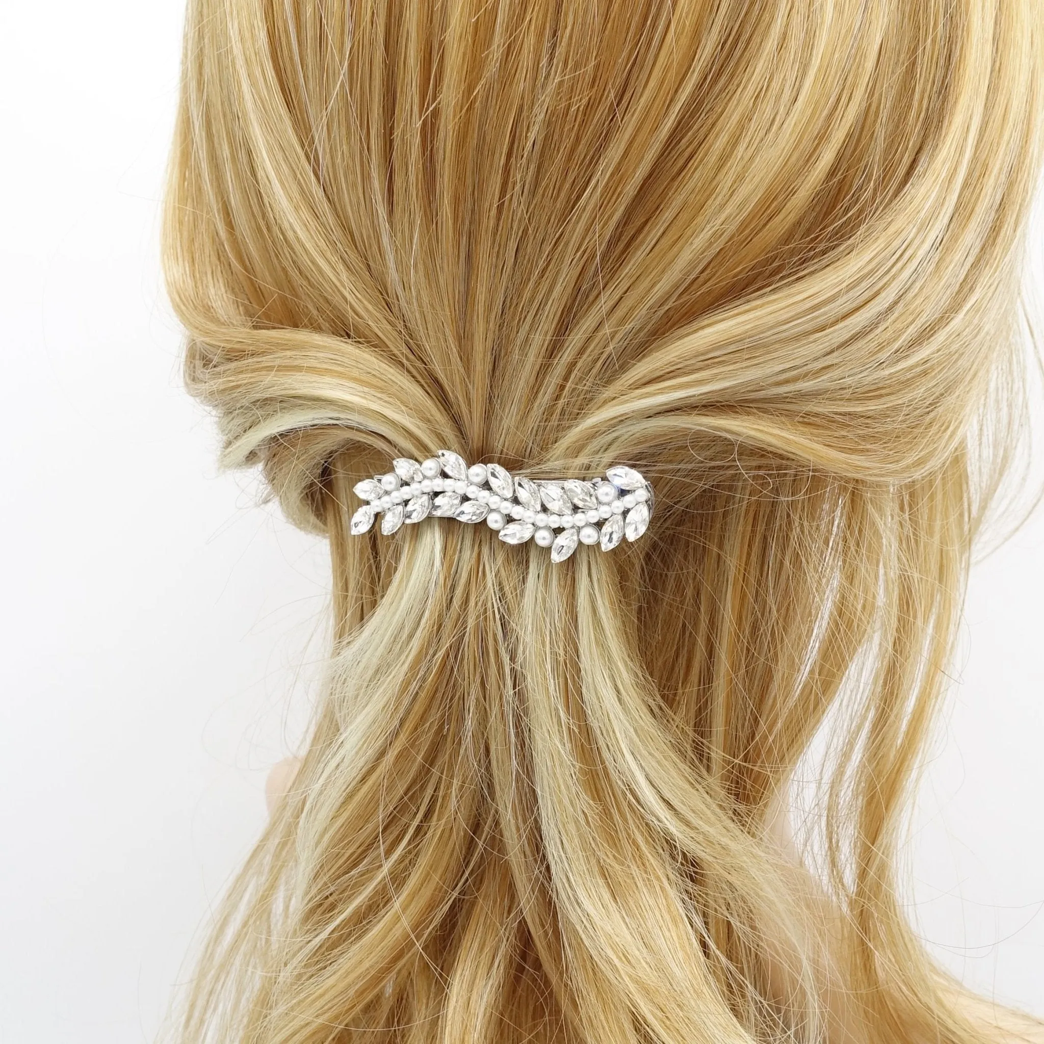 mini pearl rhinestone hair barrette wave flower branch woman hair accessory