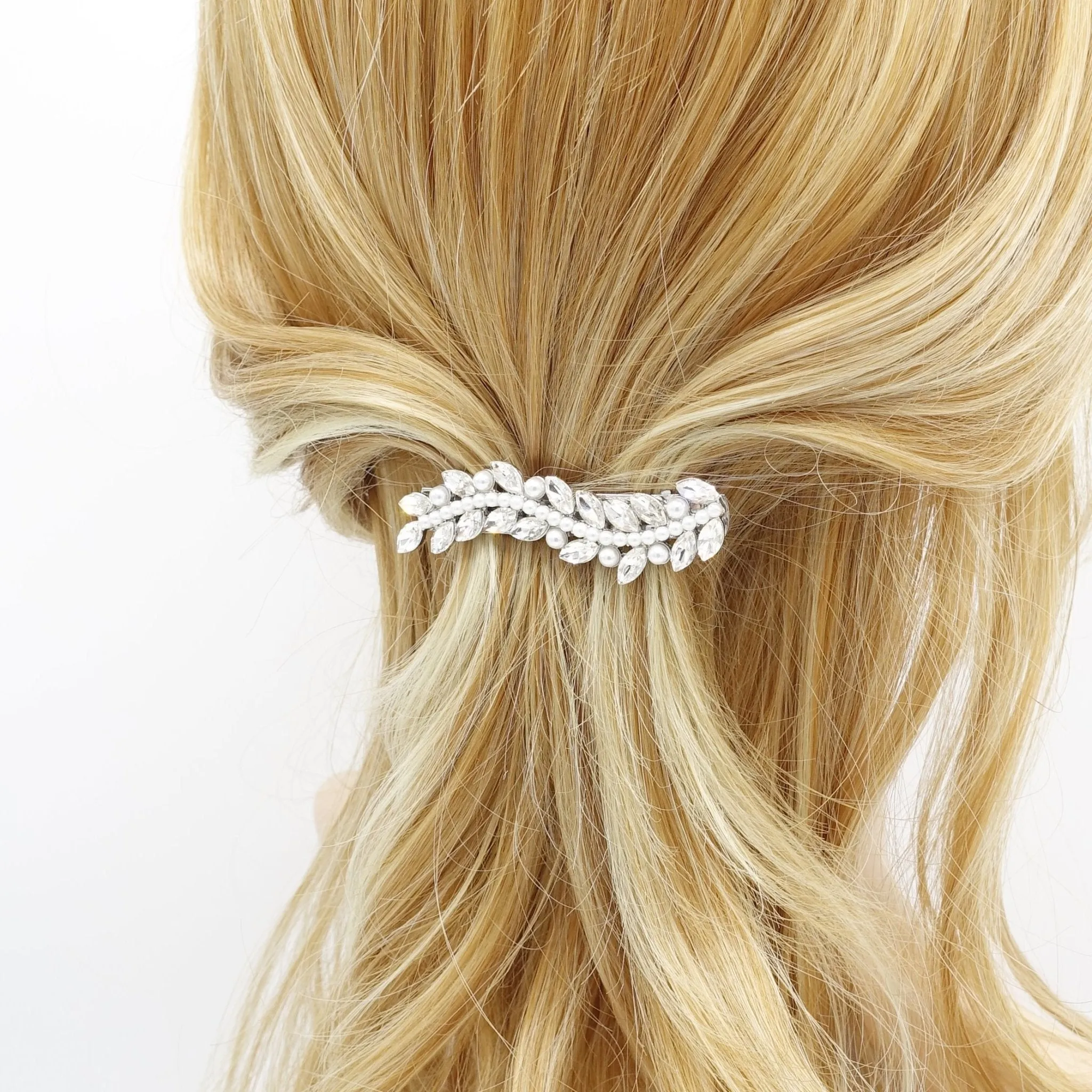 mini pearl rhinestone hair barrette wave flower branch woman hair accessory