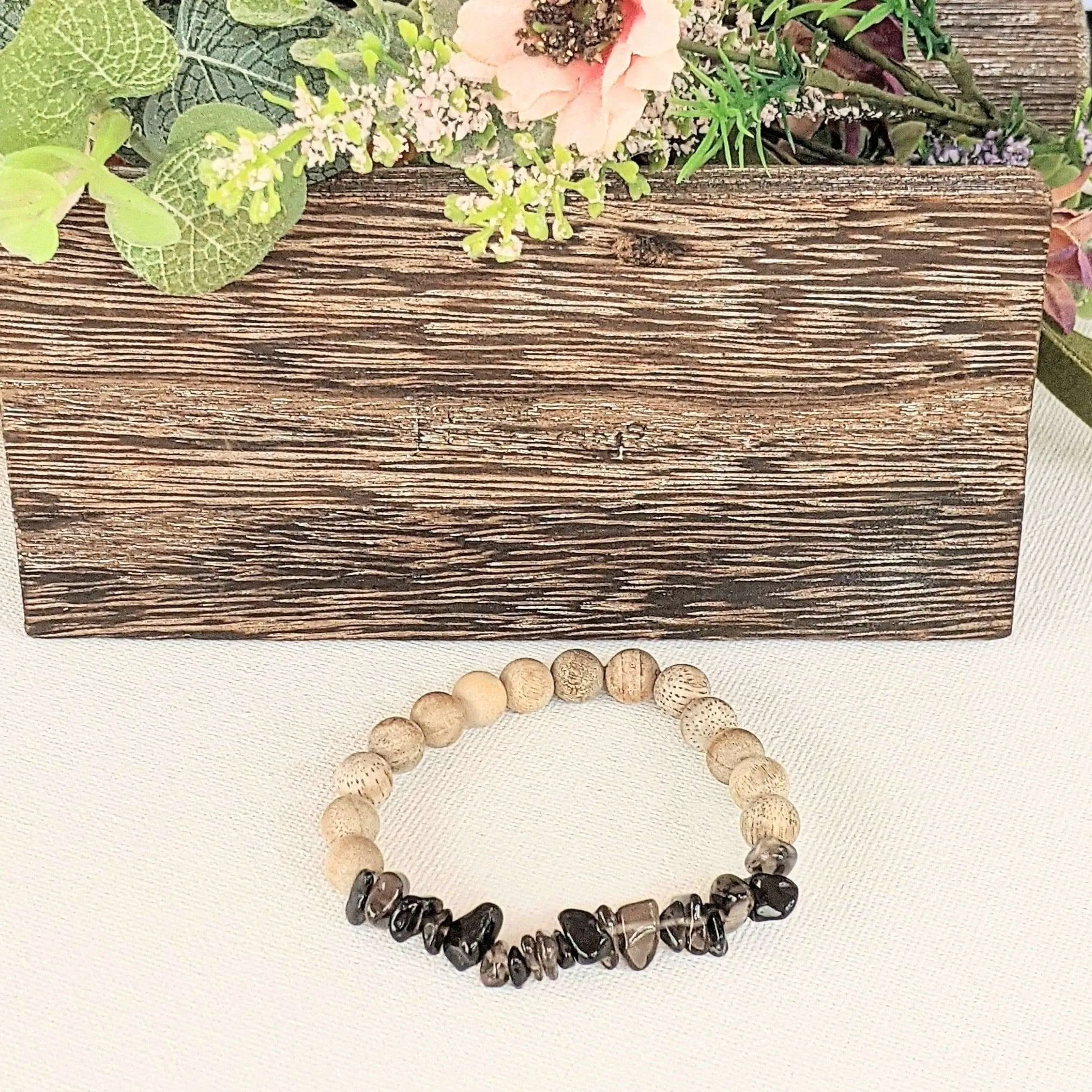 Natural Smokey Quartz Gemstone Chip Diffuser Bracelet-Balancing Bracelet