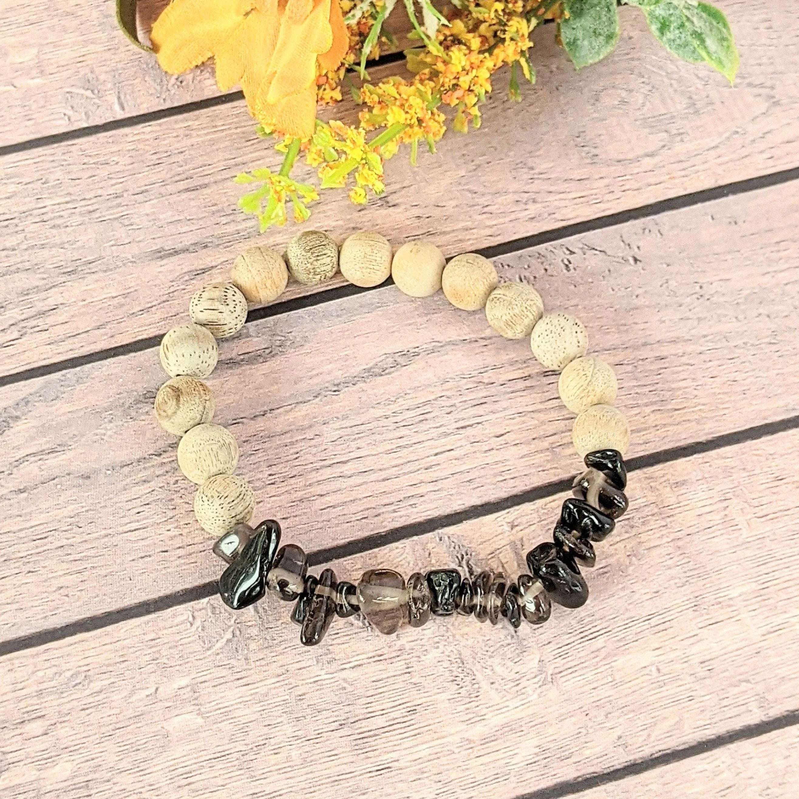 Natural Smokey Quartz Gemstone Chip Diffuser Bracelet-Balancing Bracelet