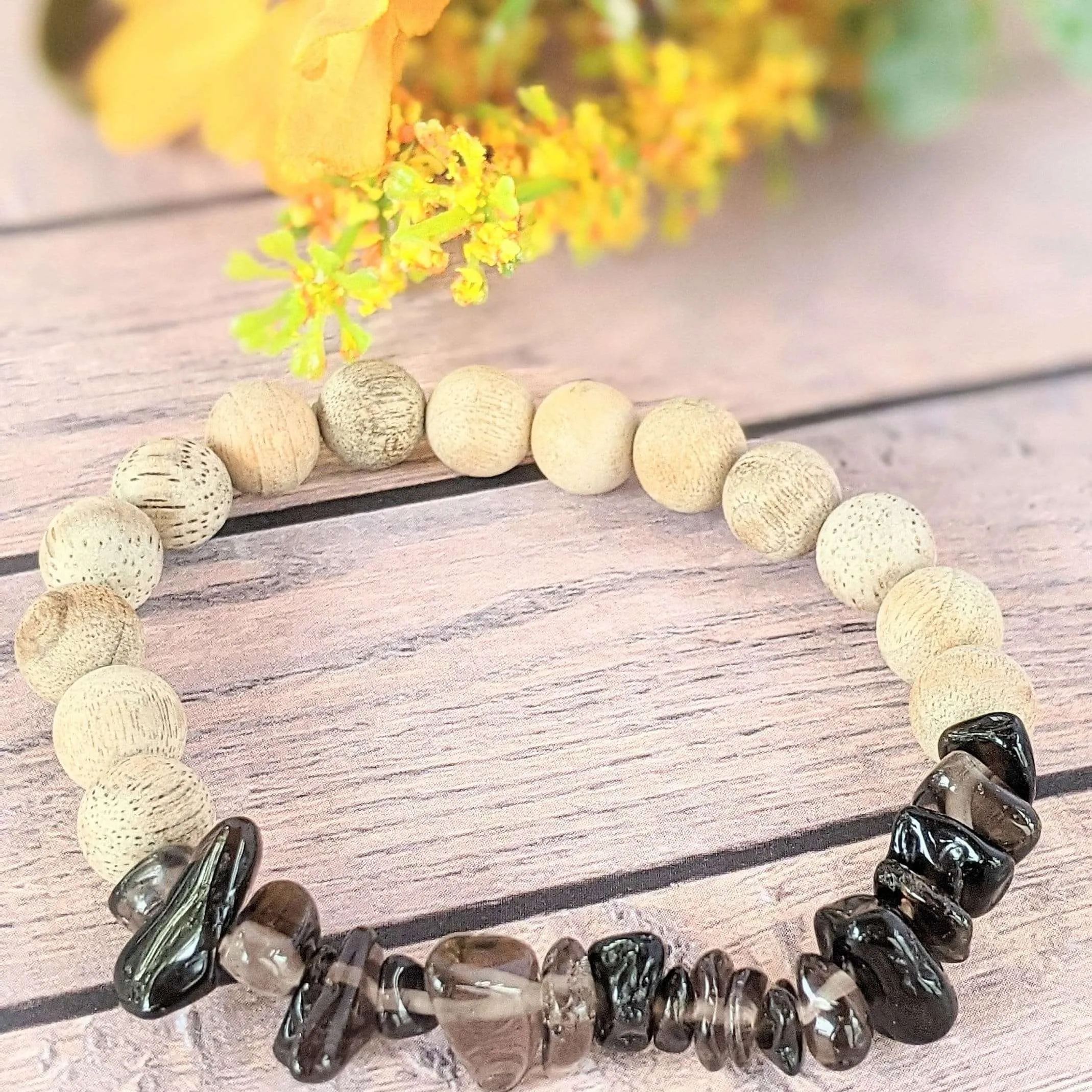 Natural Smokey Quartz Gemstone Chip Diffuser Bracelet-Balancing Bracelet