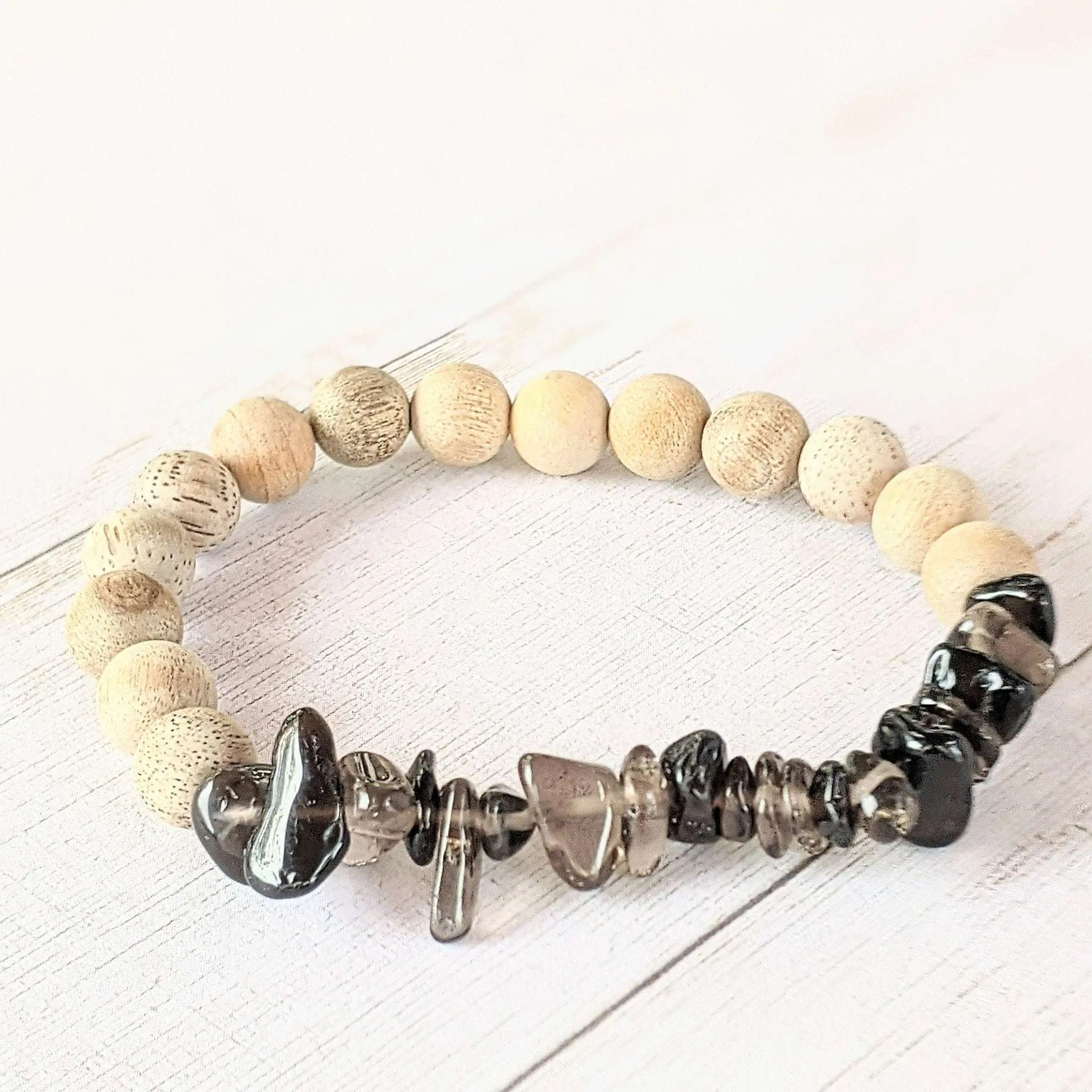 Natural Smokey Quartz Gemstone Chip Diffuser Bracelet-Balancing Bracelet