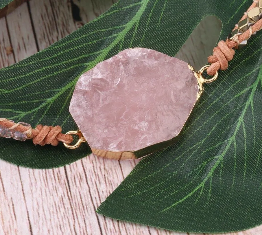 Natural Stone Pink Quartz Bracelets for Women