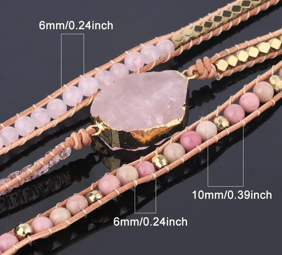 Natural Stone Pink Quartz Bracelets for Women