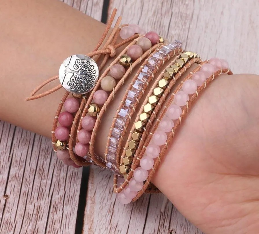 Natural Stone Pink Quartz Bracelets for Women