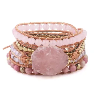 Natural Stone Pink Quartz Bracelets for Women