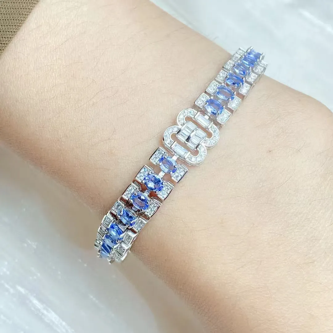 Natural Tanzanite Bracelet 925 Sterling Silver With Gemstone Jewelry