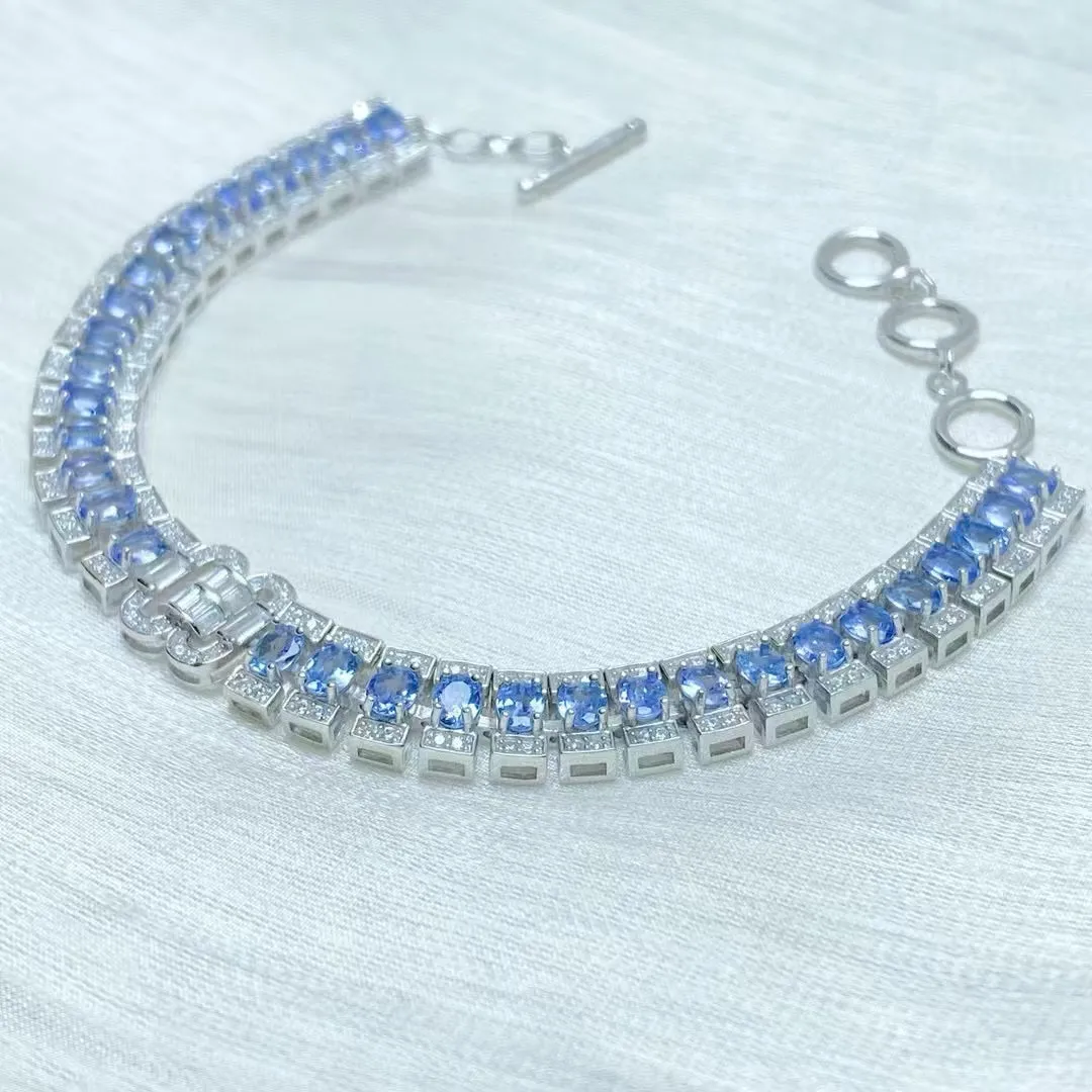 Natural Tanzanite Bracelet 925 Sterling Silver With Gemstone Jewelry