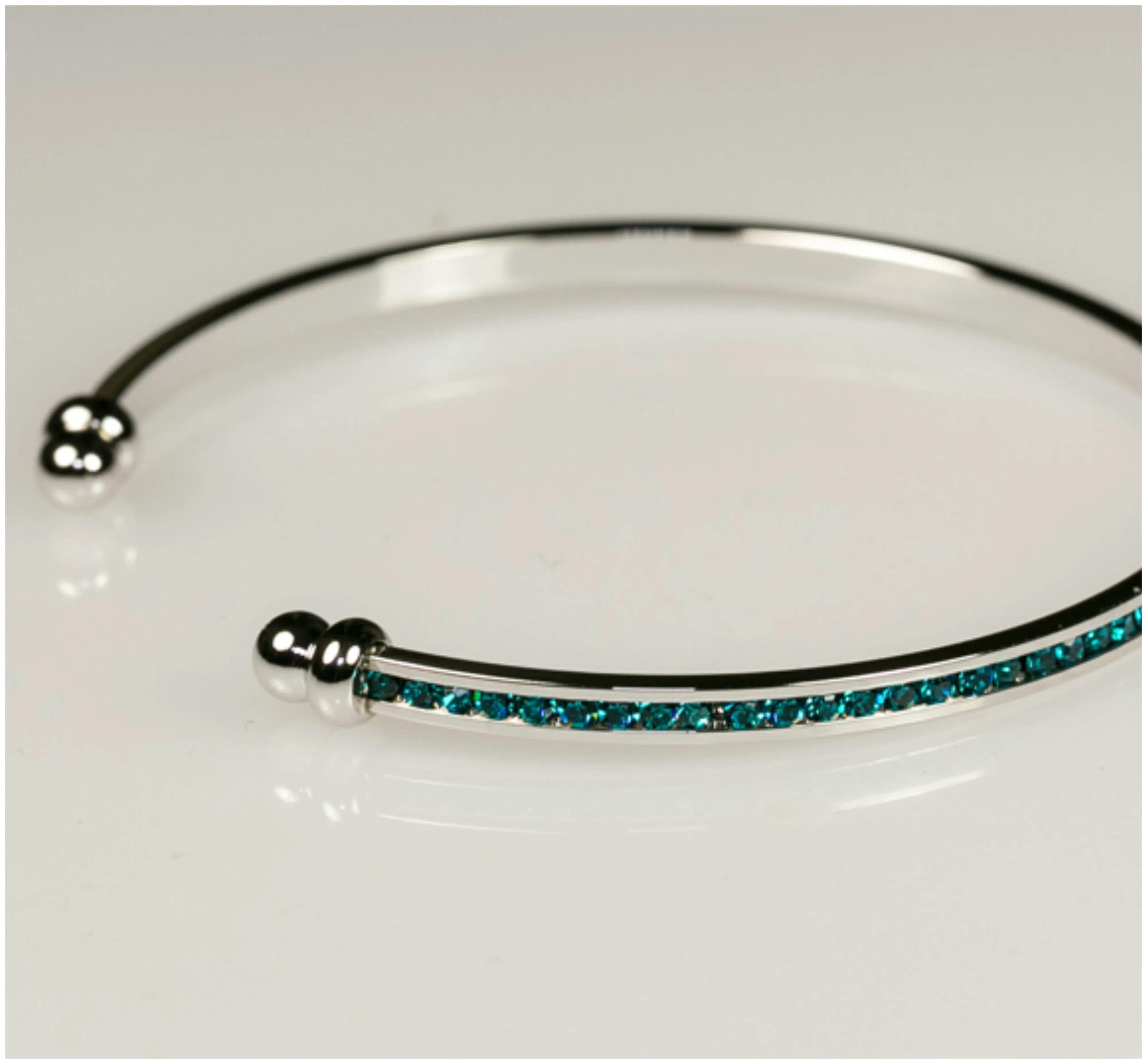 Nico Turquoise Green CZ Silver Cuff Bracelet