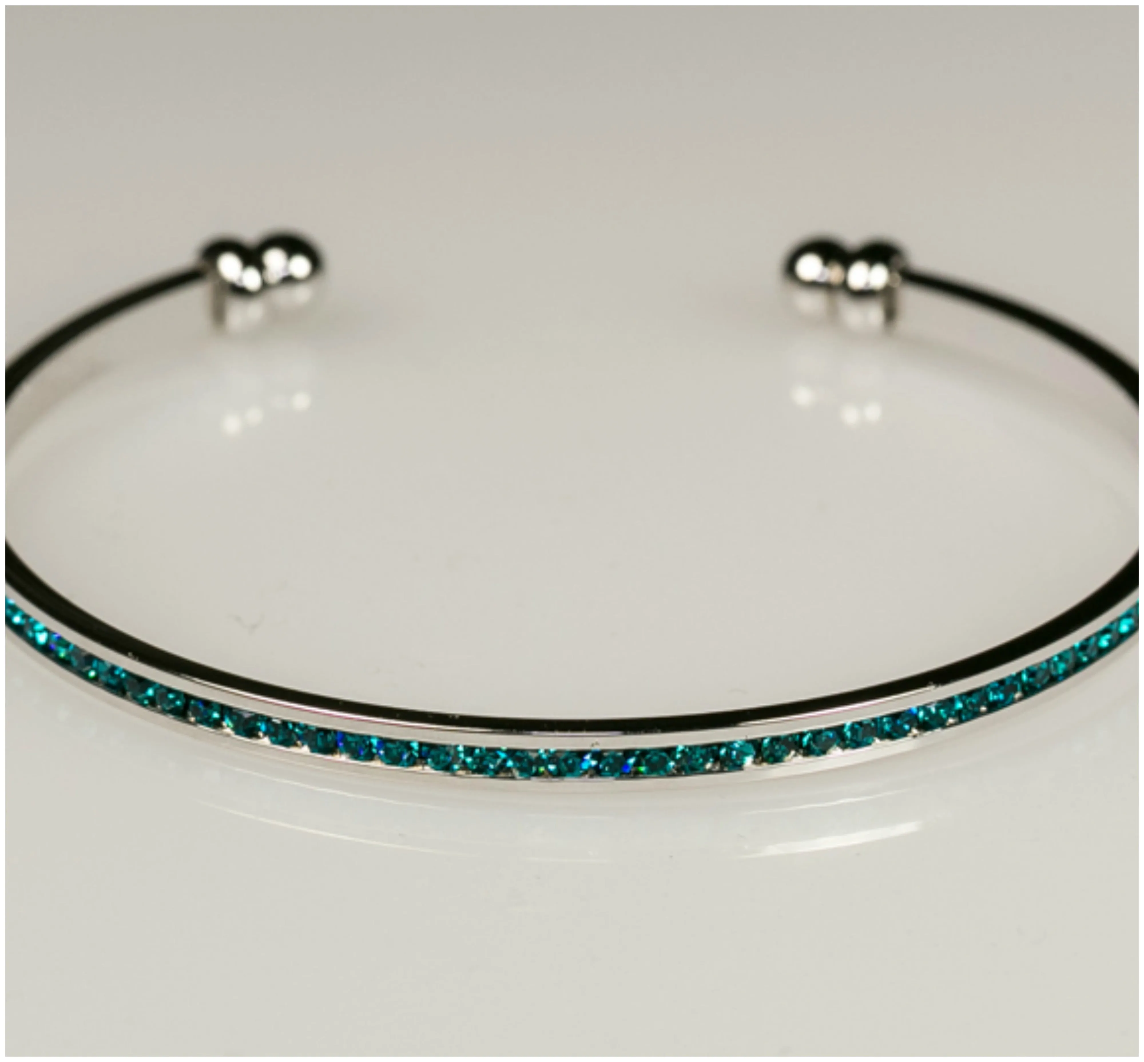 Nico Turquoise Green CZ Silver Cuff Bracelet