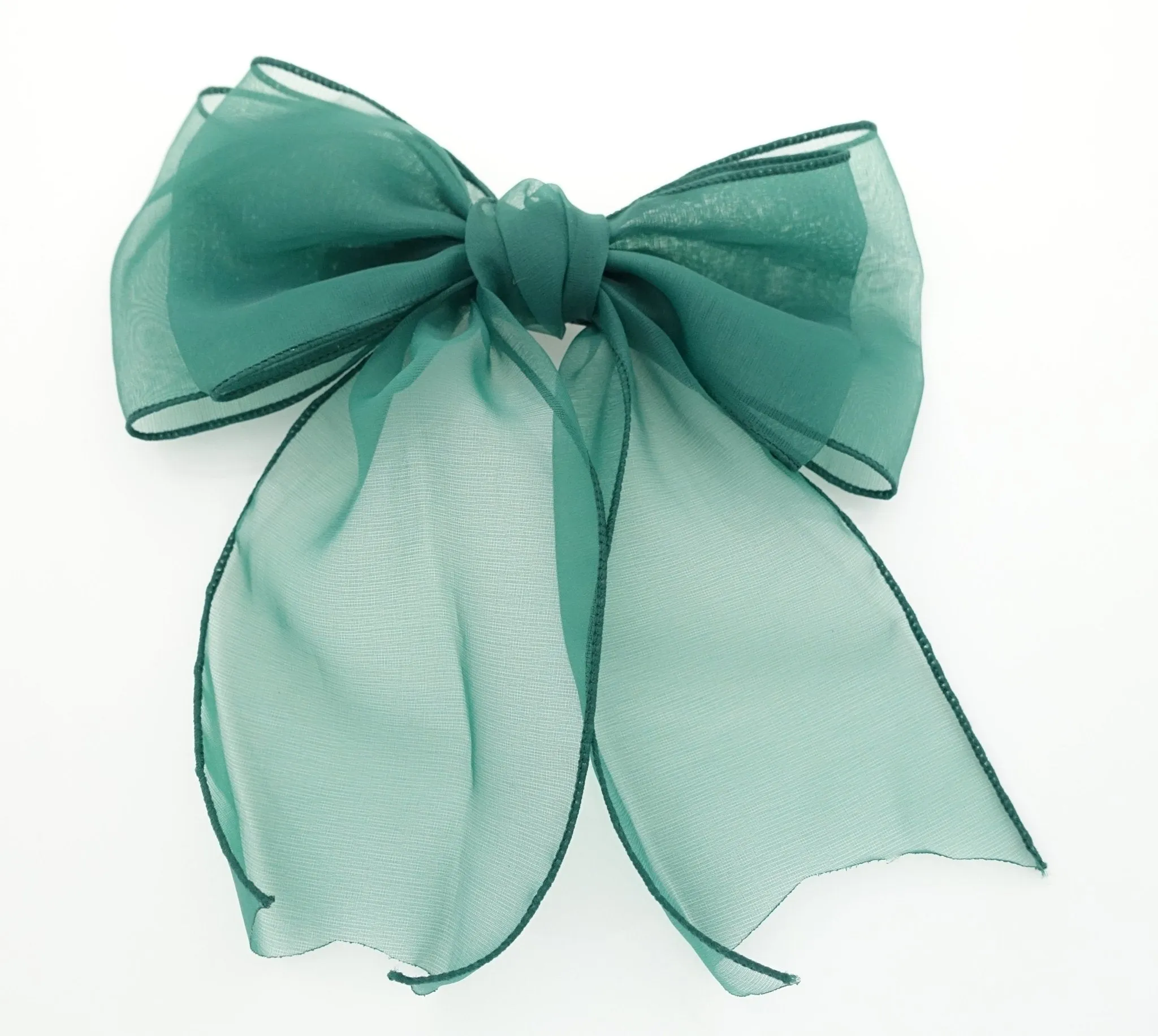 Organdy Fine Mesh Check Solid Big Bow French Hair Barrette for Women