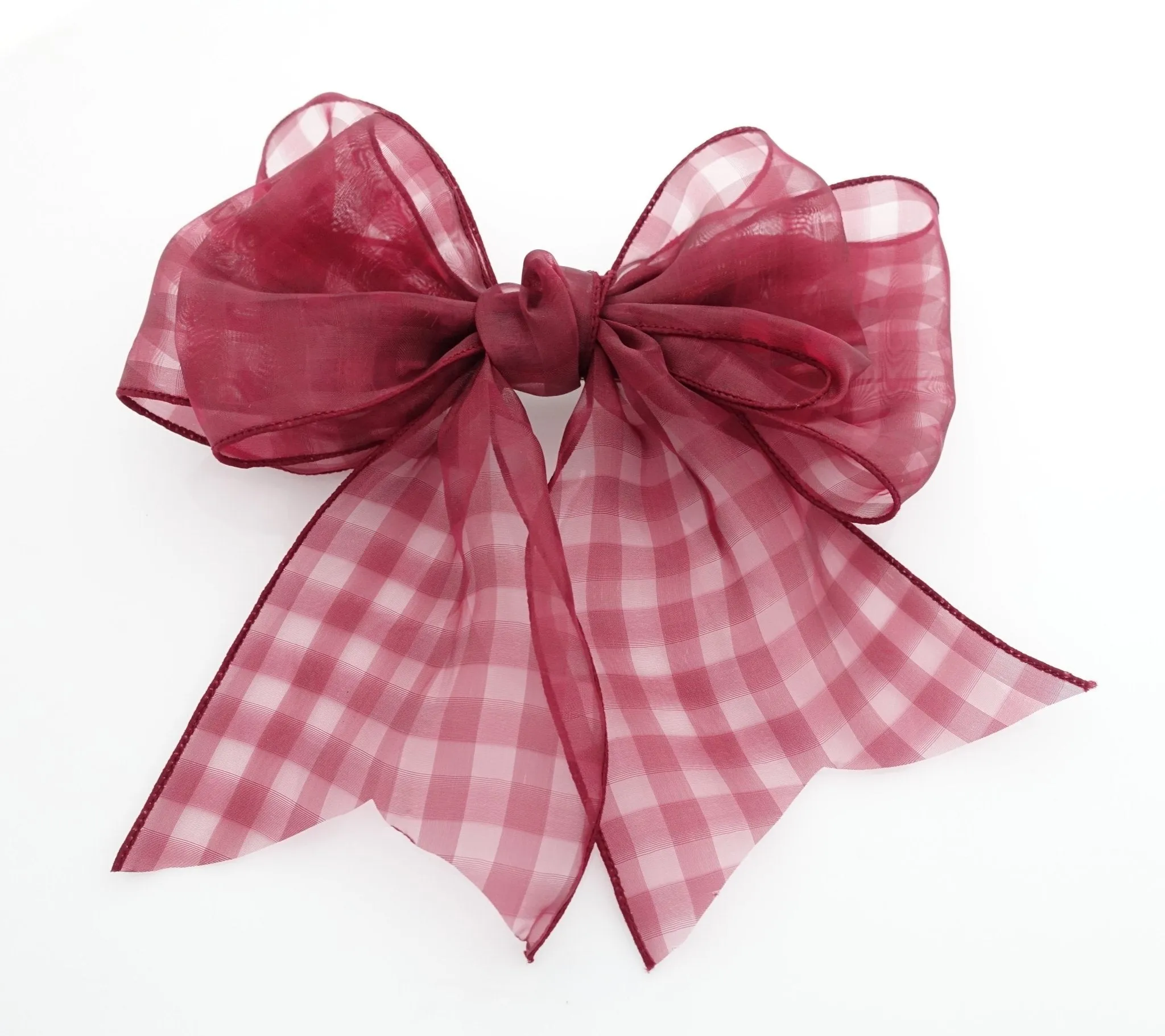 Organdy Fine Mesh Check Solid Big Bow French Hair Barrette for Women