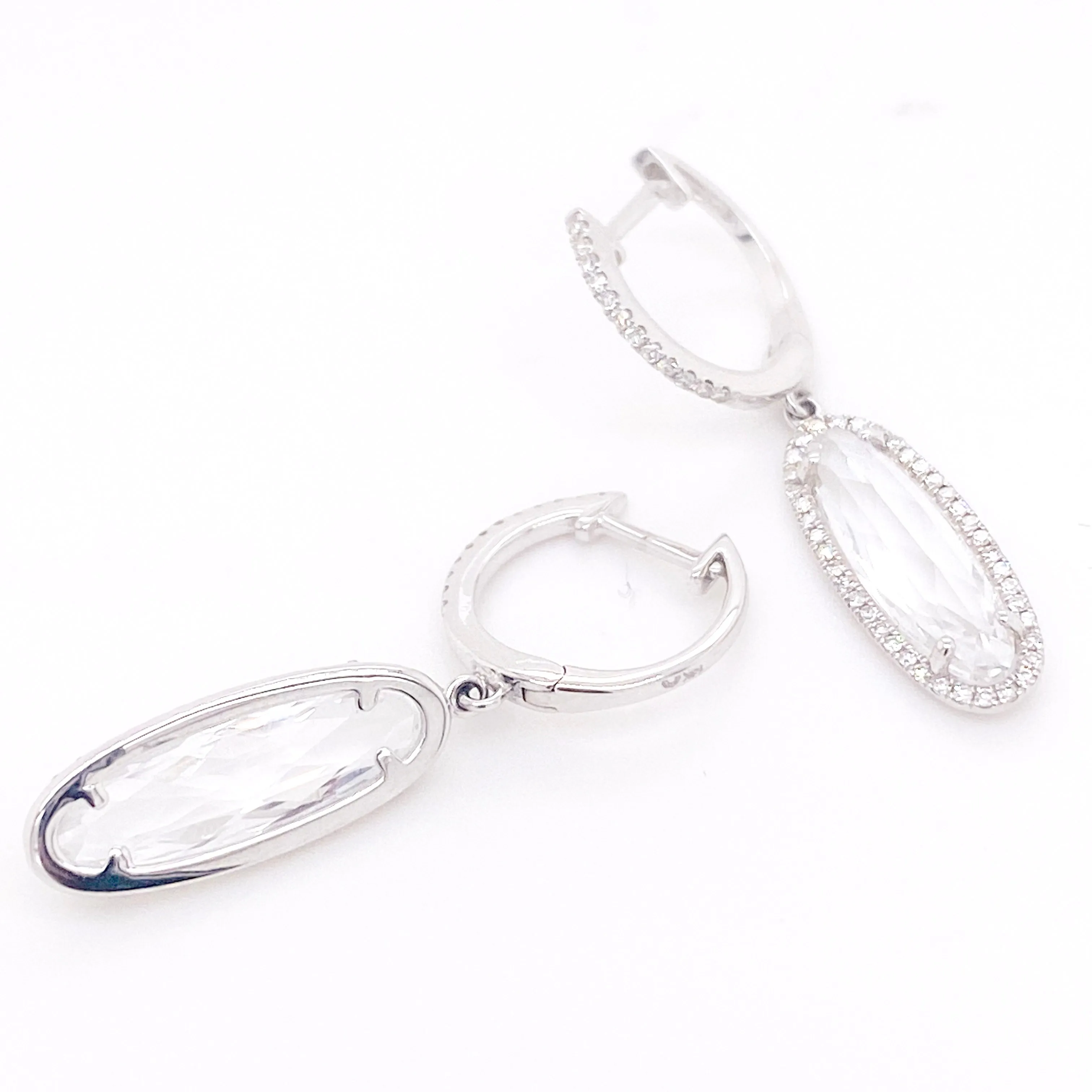 Oval White Topaz Diamond Halo Drop Earrings