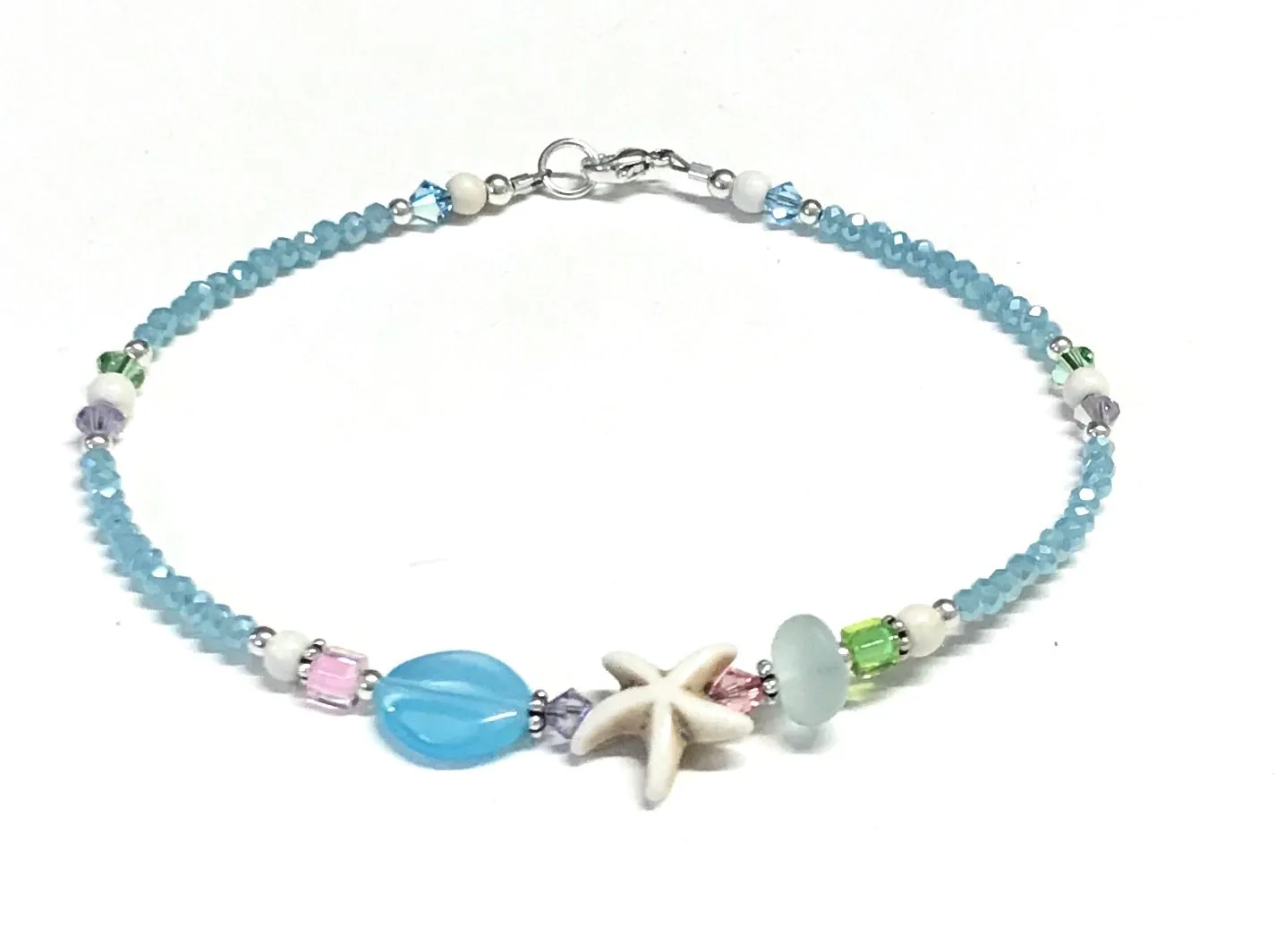 Pastel Starfish Anklet - Starfish Ankle Bracelet - Sterling Silver