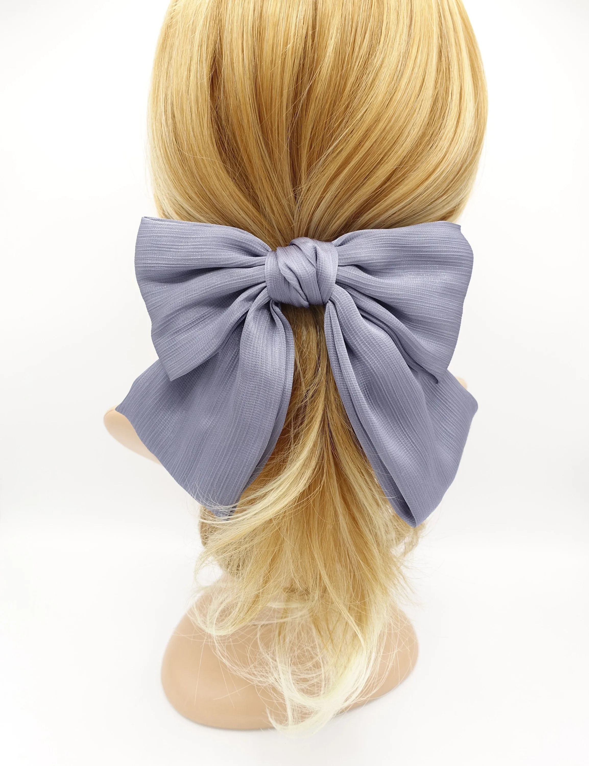 pearl glossy crinkled satin bow french hair barrette women hair accessory