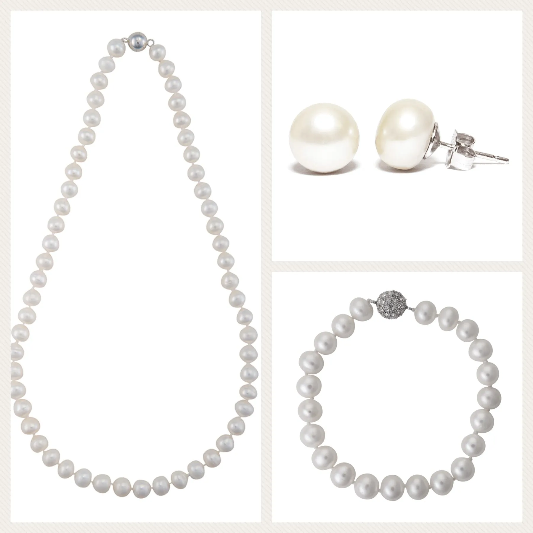 Pearls Strand, Delicate Pearl Bracelet and Pearl Studs Gift Set