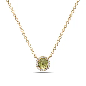 Peridot And Diamond Halo Necklace