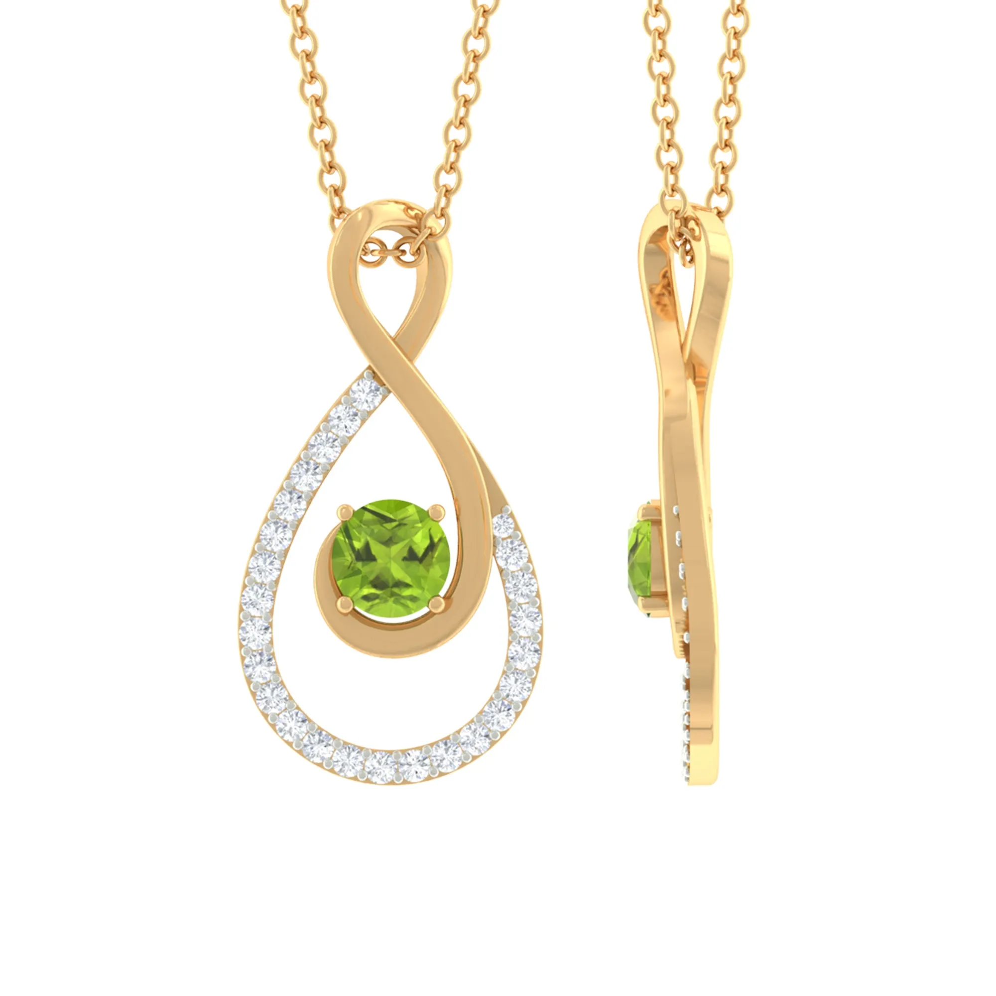 Peridot and Diamond Teardrop Pendant Necklace