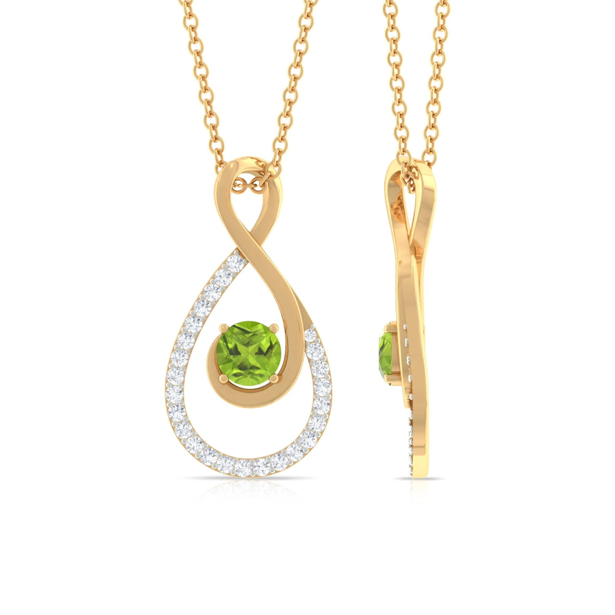 Peridot and Diamond Teardrop Pendant Necklace