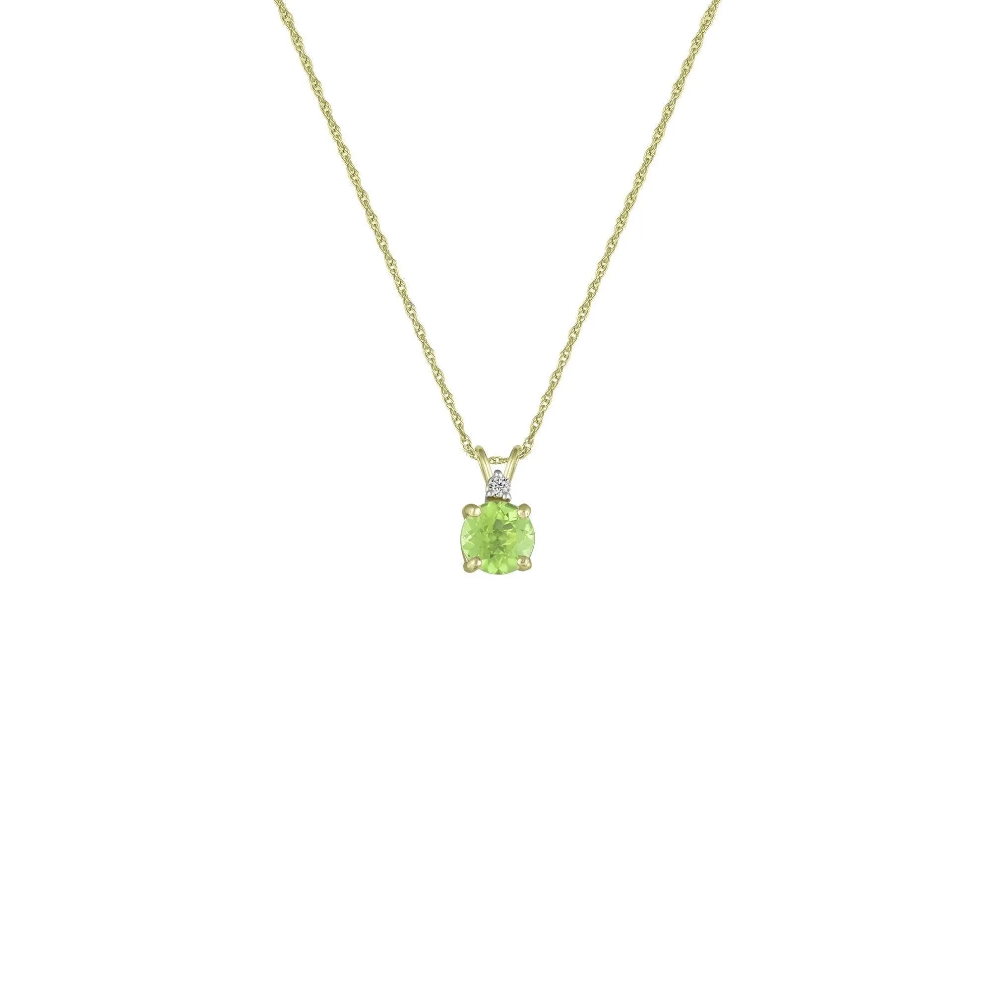 Peridot Necklace - Peridot & Diamond Accent Stud Pendant in 10k Yellow Gold