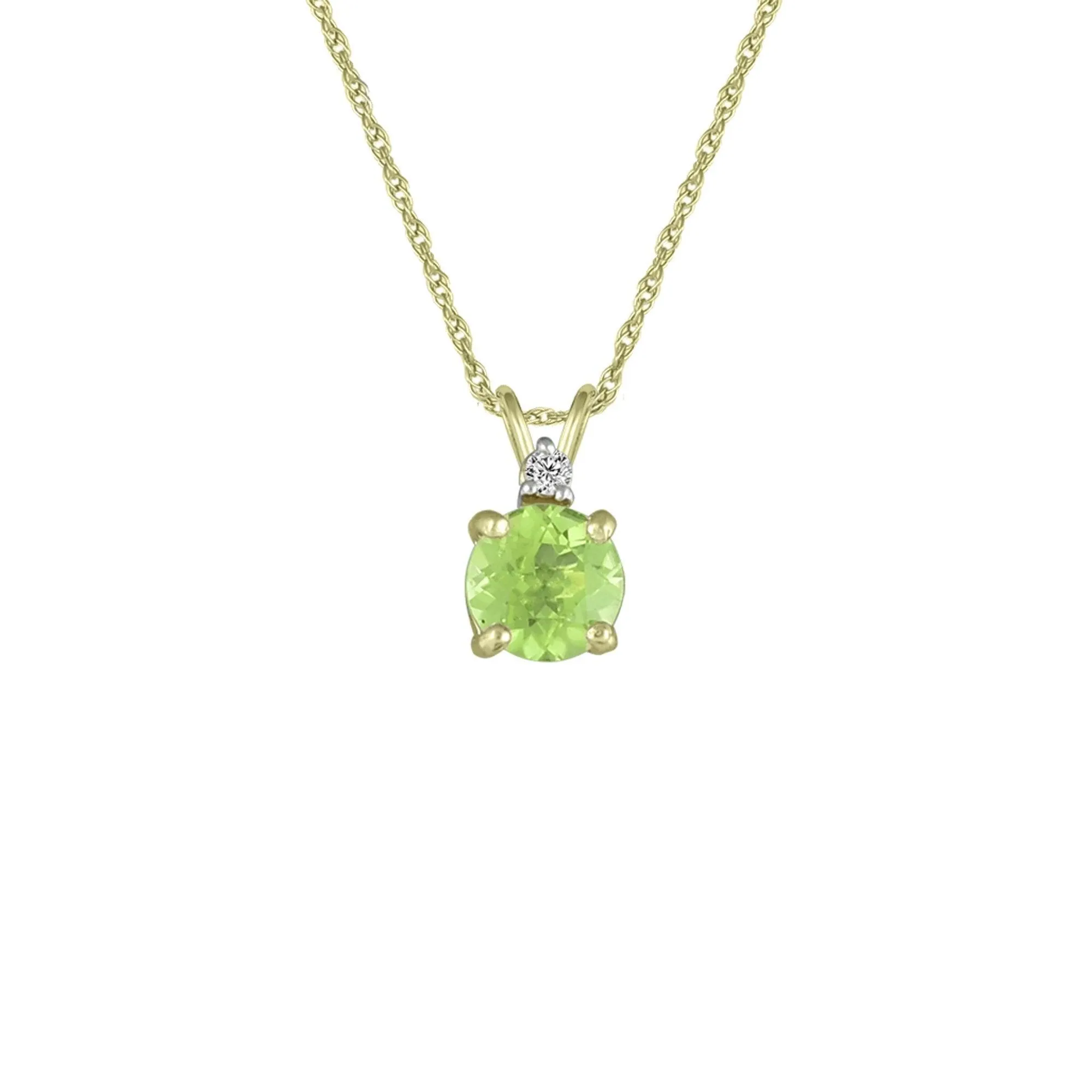 Peridot Necklace - Peridot & Diamond Accent Stud Pendant in 10k Yellow Gold