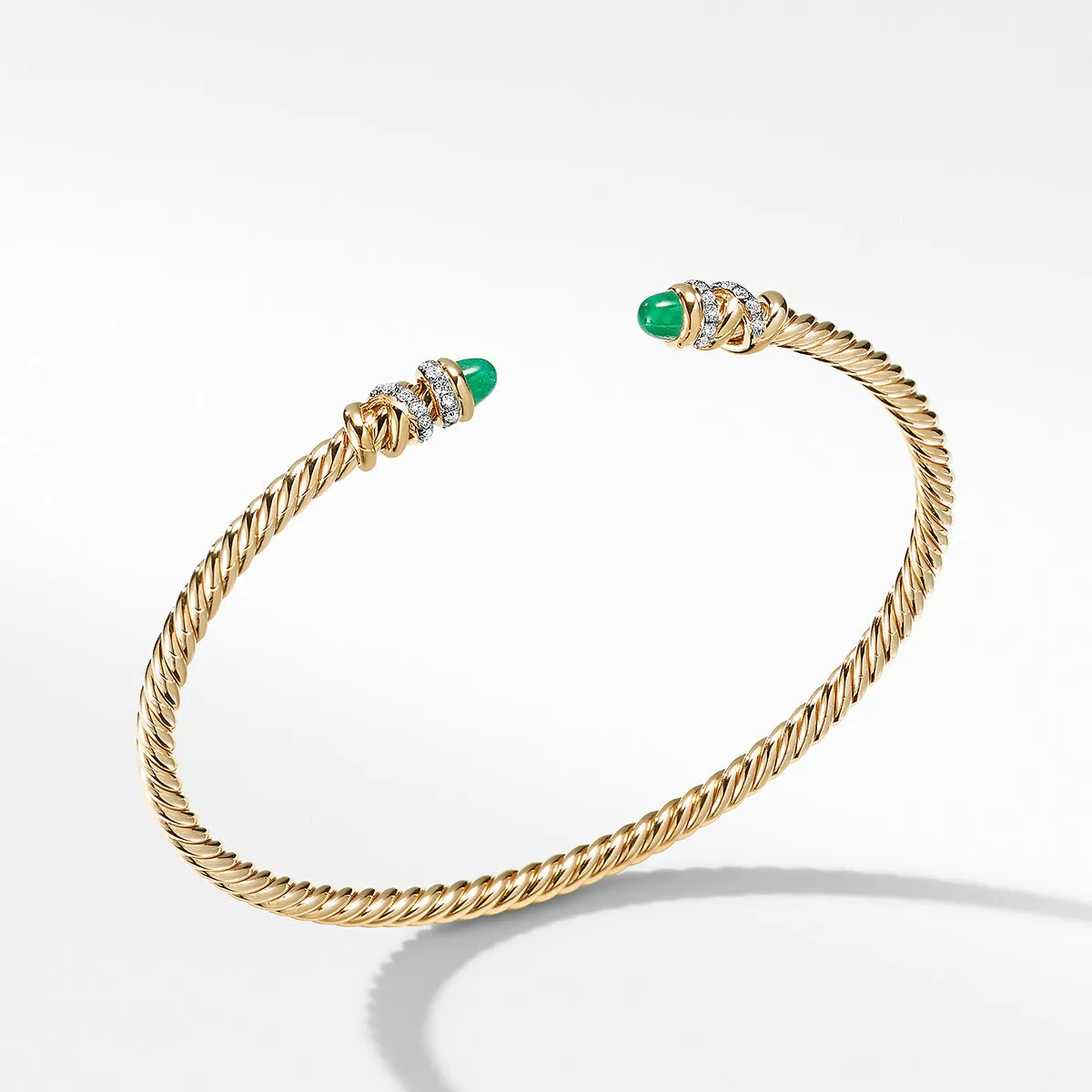 Petite Helena Open Bracelet in 18K Yellow Gold with Emeralds and Diamonds