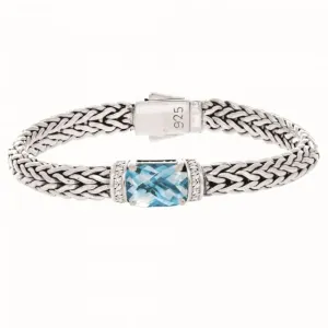 Phillip Gavriel Sterling Silver Woven Large Blue Topaz Bracelet