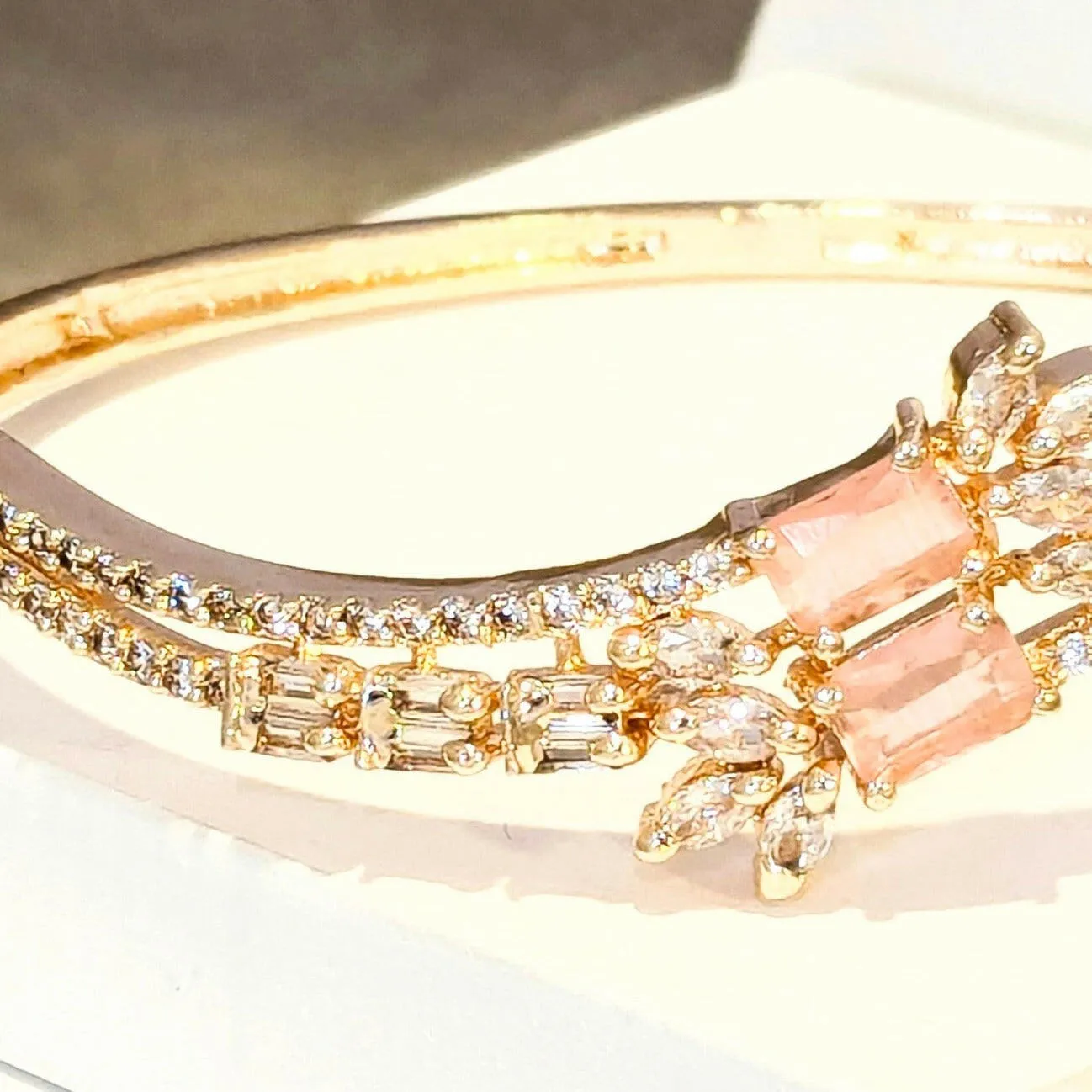 Pink Doublet & Zirconia Statement Gold Plated Bracelet