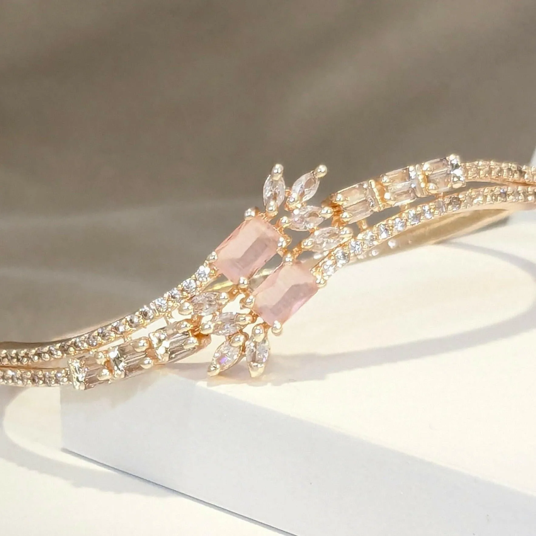 Pink Doublet & Zirconia Statement Gold Plated Bracelet