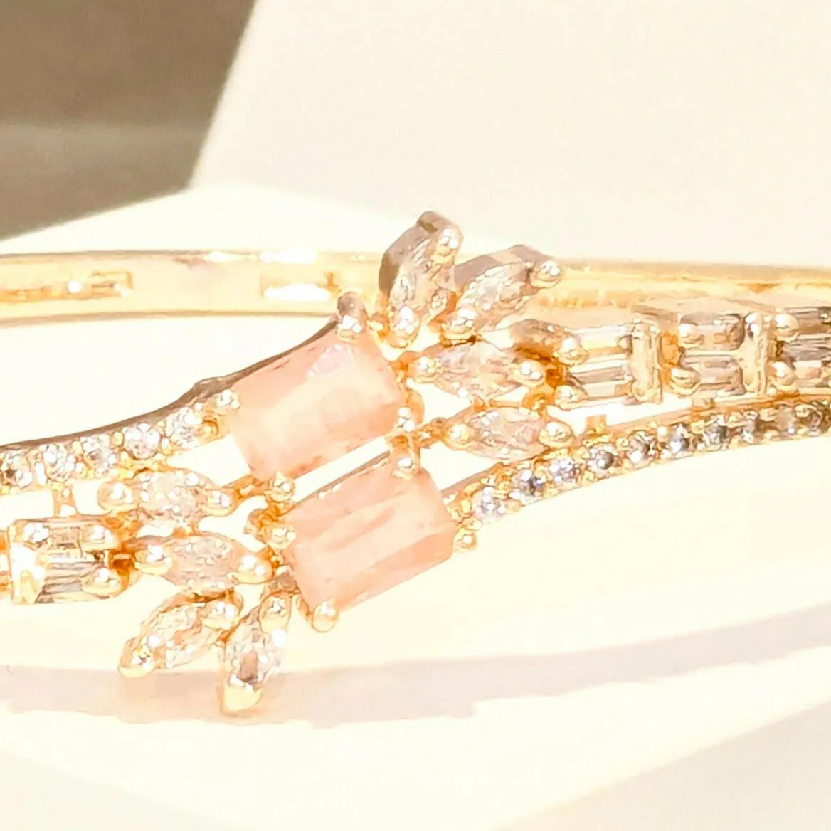 Pink Doublet & Zirconia Statement Gold Plated Bracelet