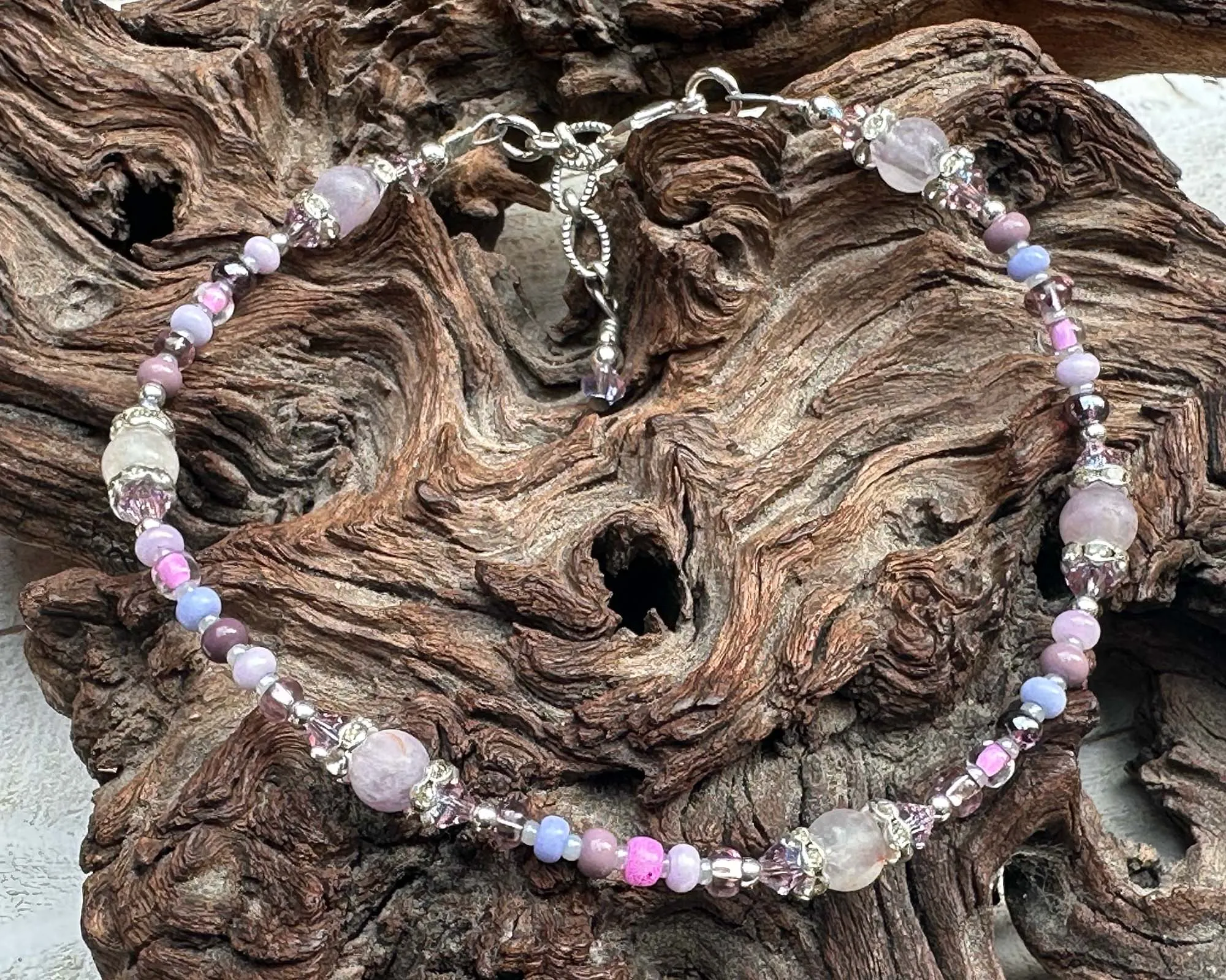 Pink Kunzite Crystal Beaded Anklet