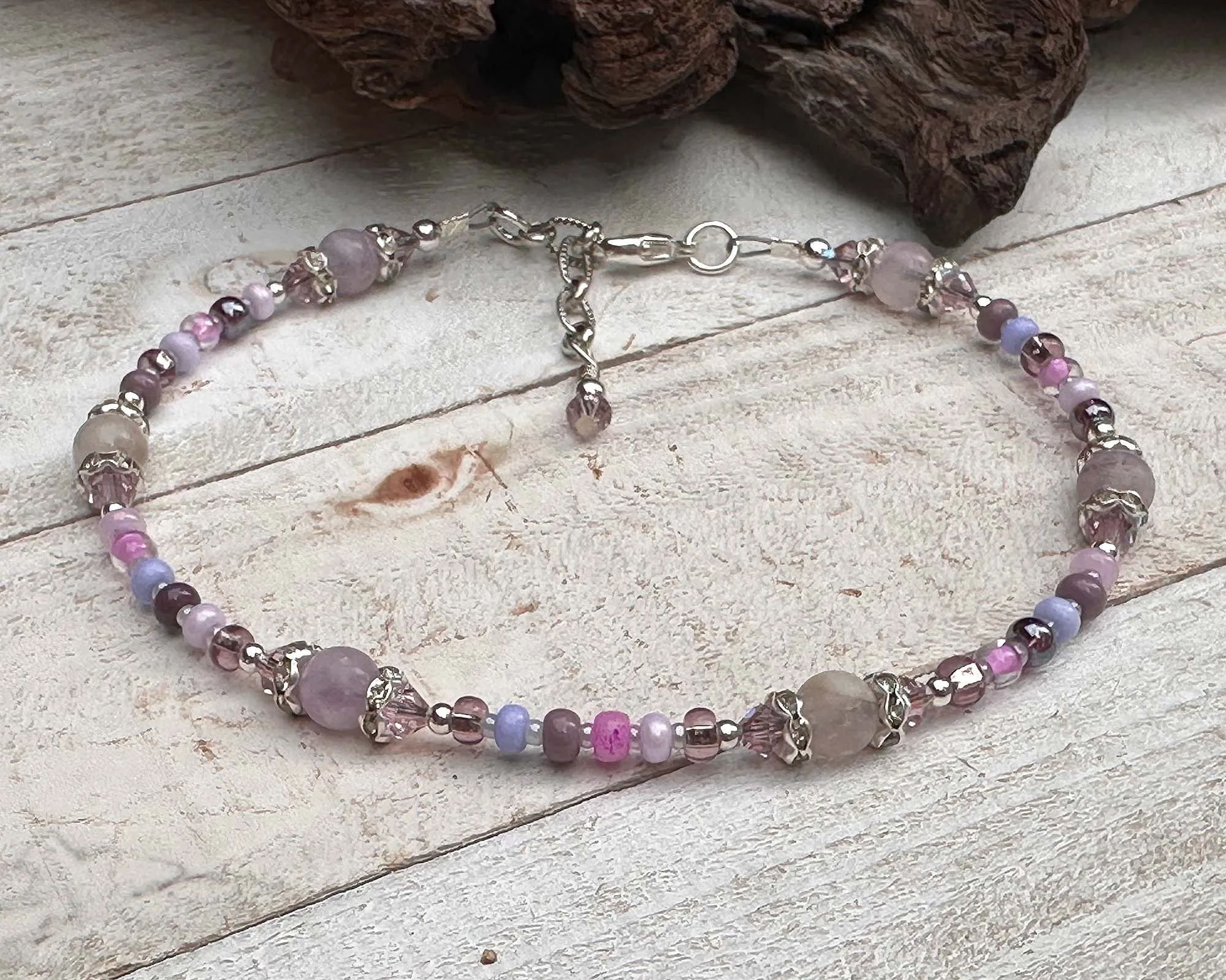 Pink Kunzite Crystal Beaded Anklet