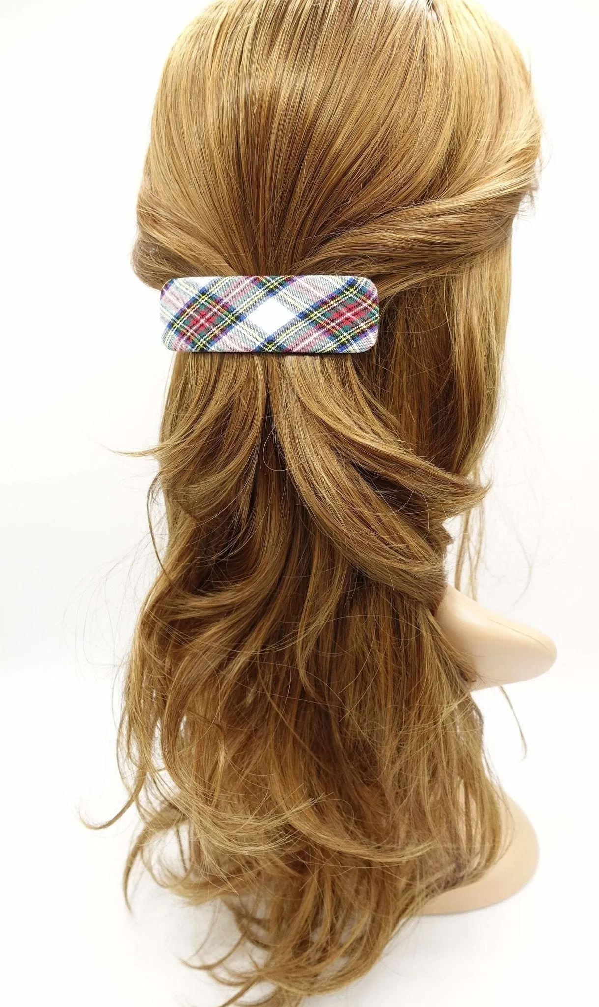 plaid check barrette rectangle hair accessory for women