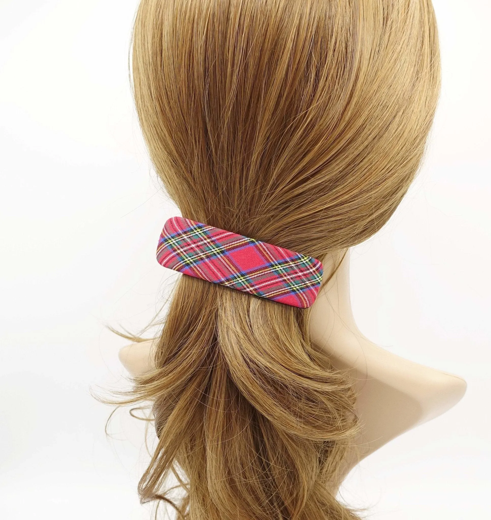 plaid check barrette rectangle hair accessory for women