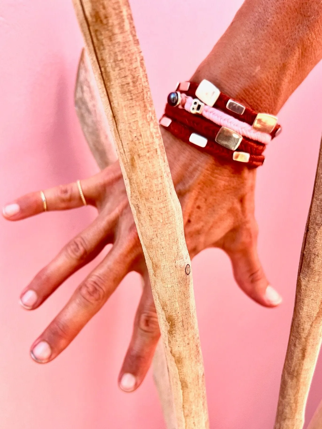 Quadrate Studded Fishtail Button Bracelet in Rust