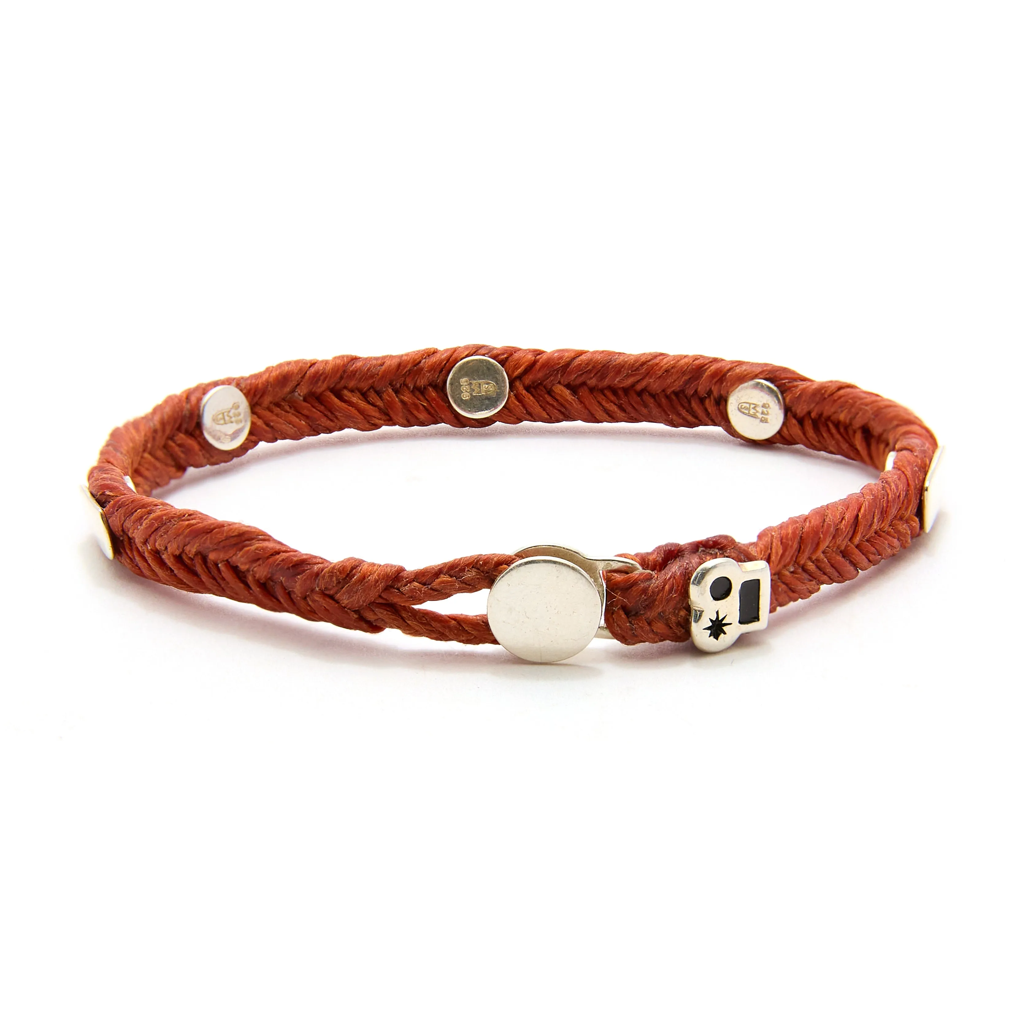 Quadrate Studded Fishtail Button Bracelet in Rust