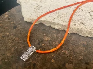 Red Coral And Silver Pendant Necklace