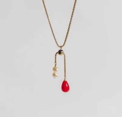 Red Coral Necklace with Freshwater Pearls