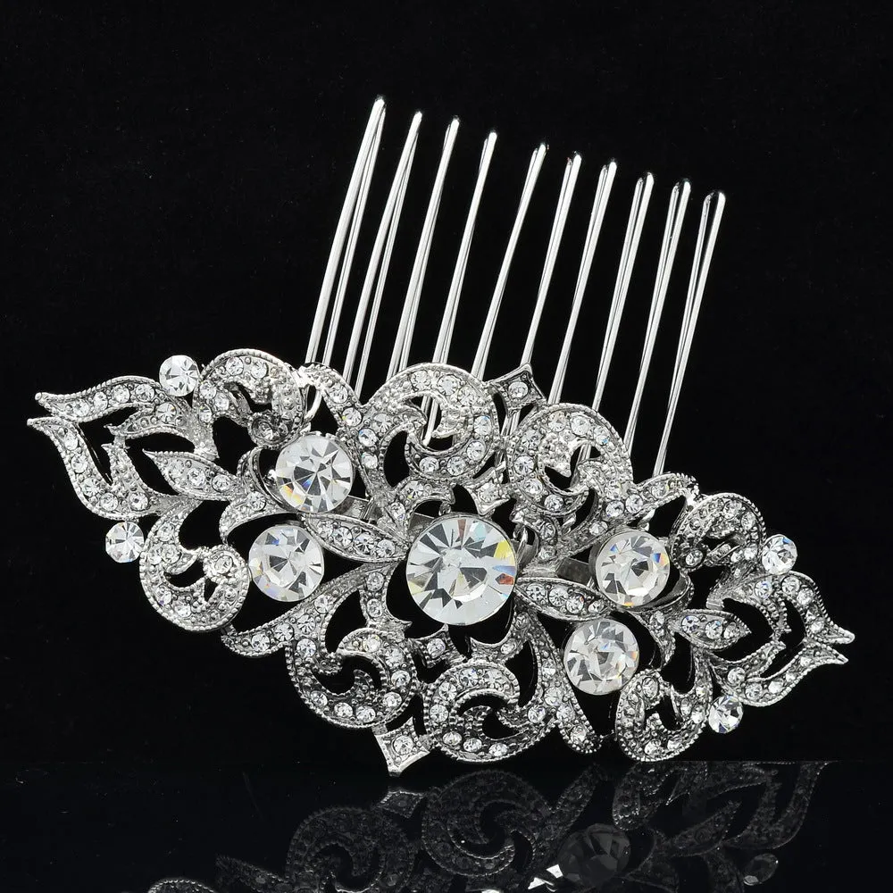 Rhinestone Crystal Hair Veil Comb Vintage  Hairpins Bridal Wedding CO1454R