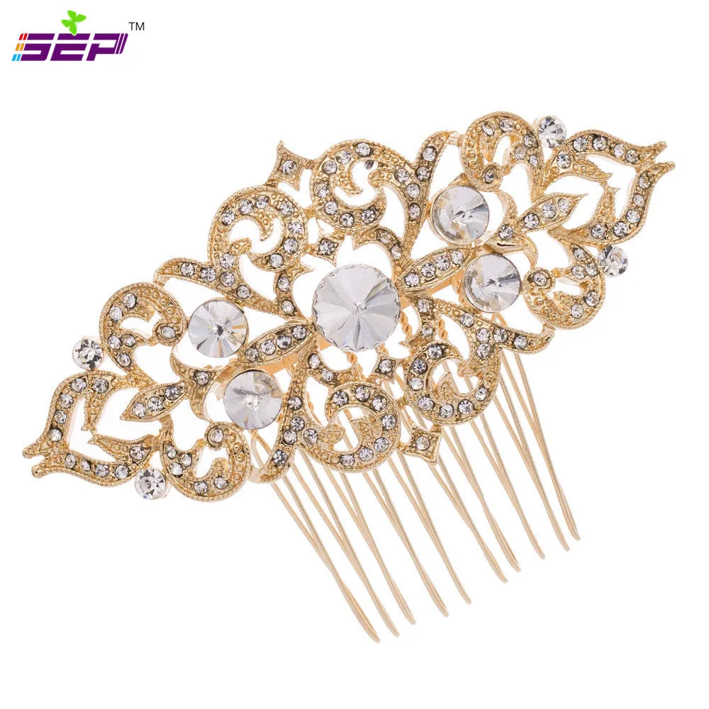 Rhinestone Crystal Hair Veil Comb Vintage  Hairpins Bridal Wedding CO1454R