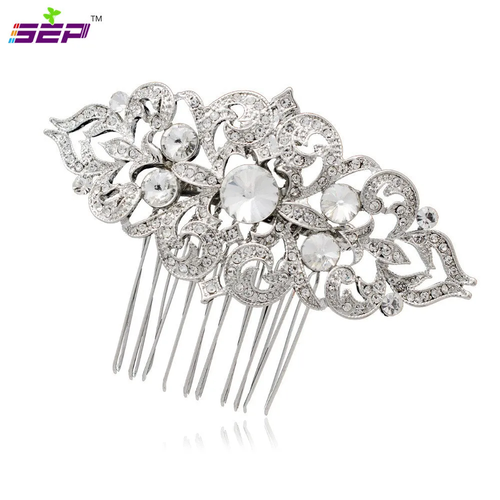 Rhinestone Crystal Hair Veil Comb Vintage  Hairpins Bridal Wedding CO1454R