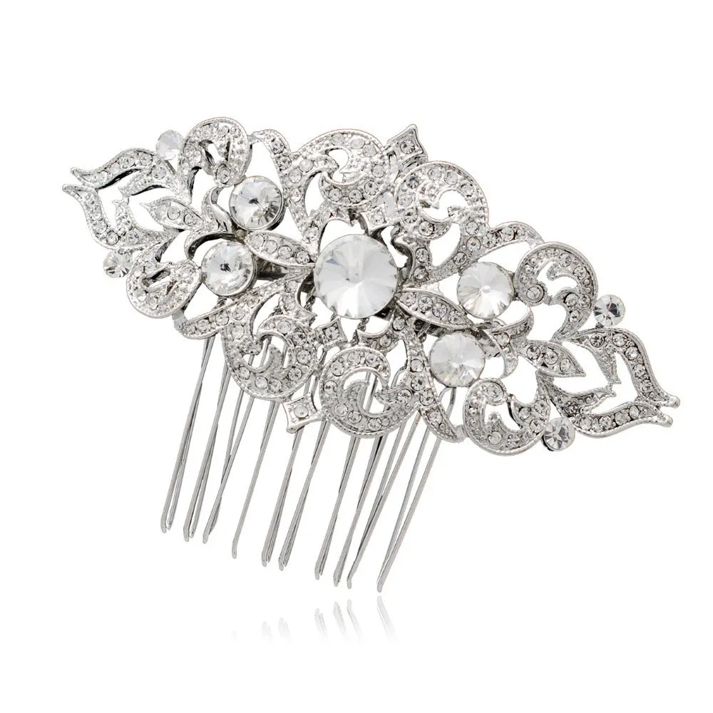 Rhinestone Crystal Hair Veil Comb Vintage  Hairpins Bridal Wedding CO1454R