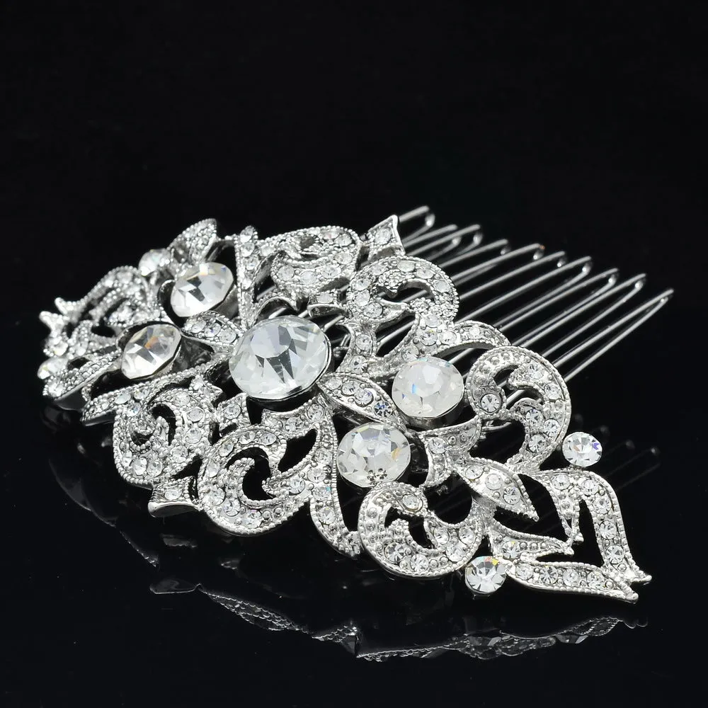 Rhinestone Crystal Hair Veil Comb Vintage  Hairpins Bridal Wedding CO1454R